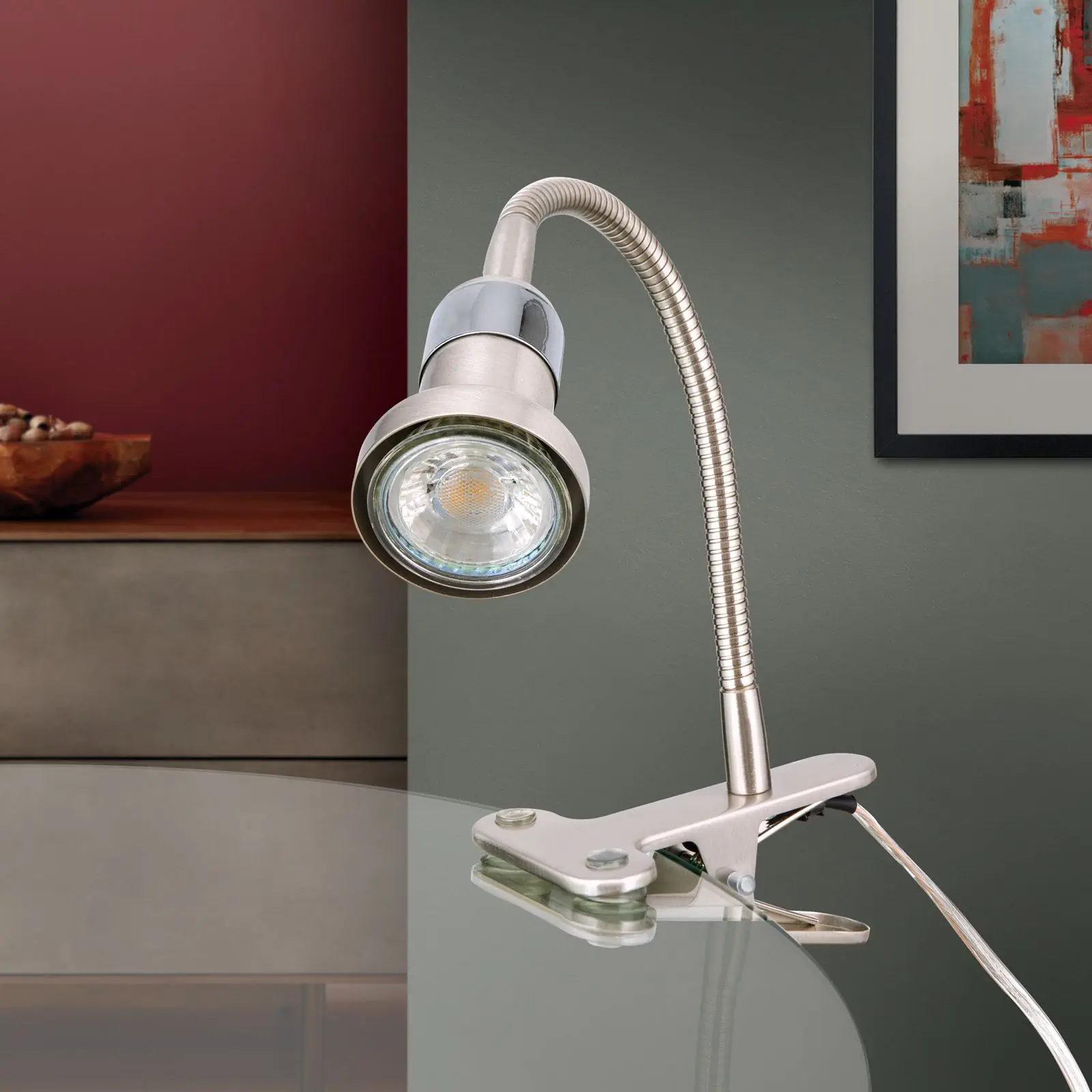 Spot lampa sa stezaljkom SEBA, 1 izvor svetla, satenirana - 3