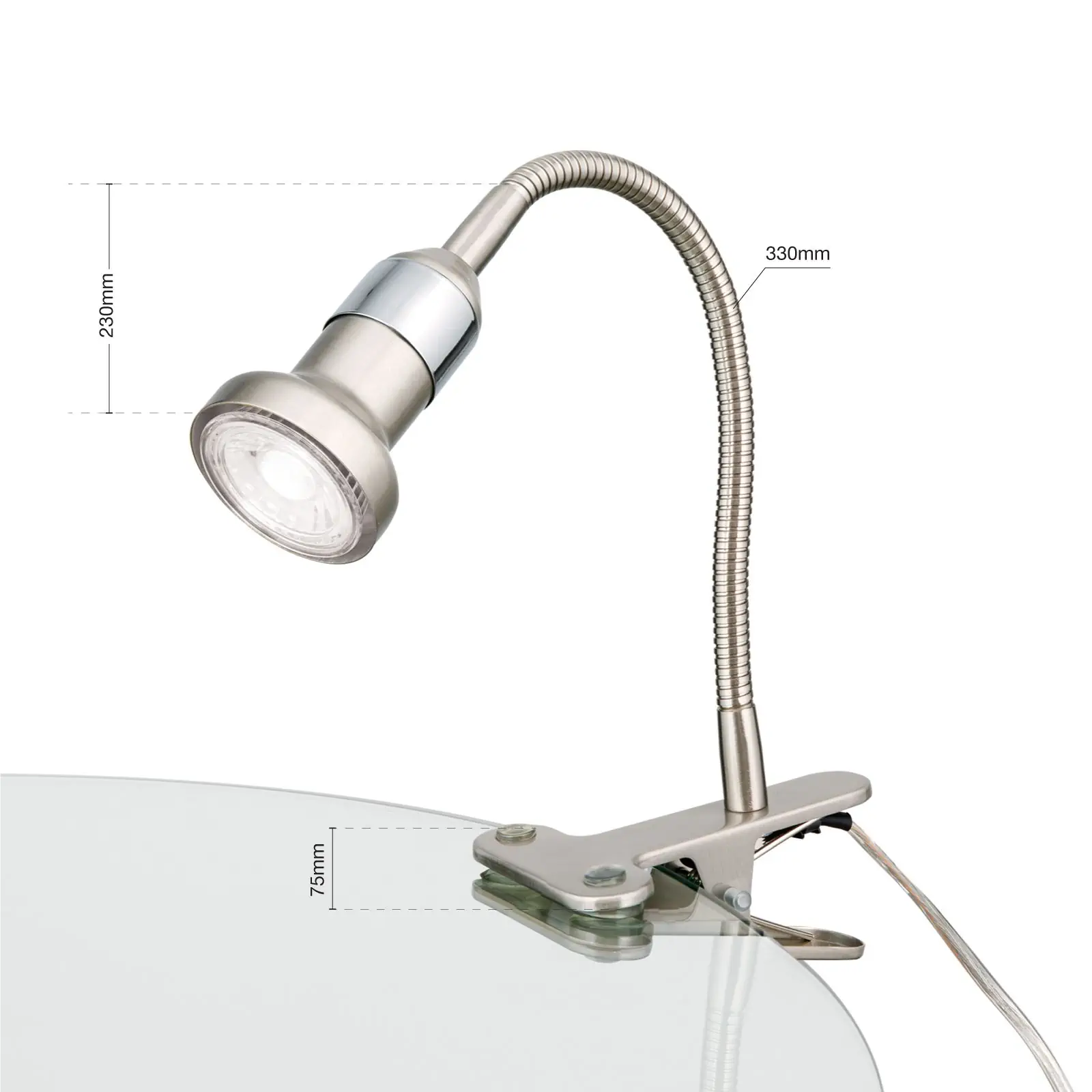 Spot lampa sa stezaljkom SEBA, 1 izvor svetla, satenirana - 7