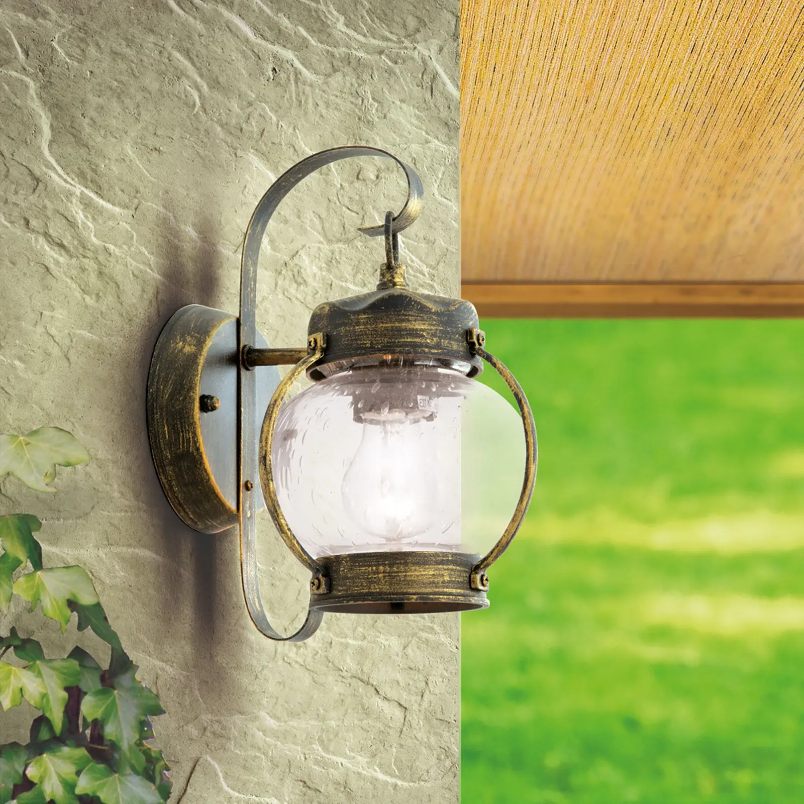 Spoljašnja zidna lampa TAVERNA, crno-zlatna, okrugla - 1