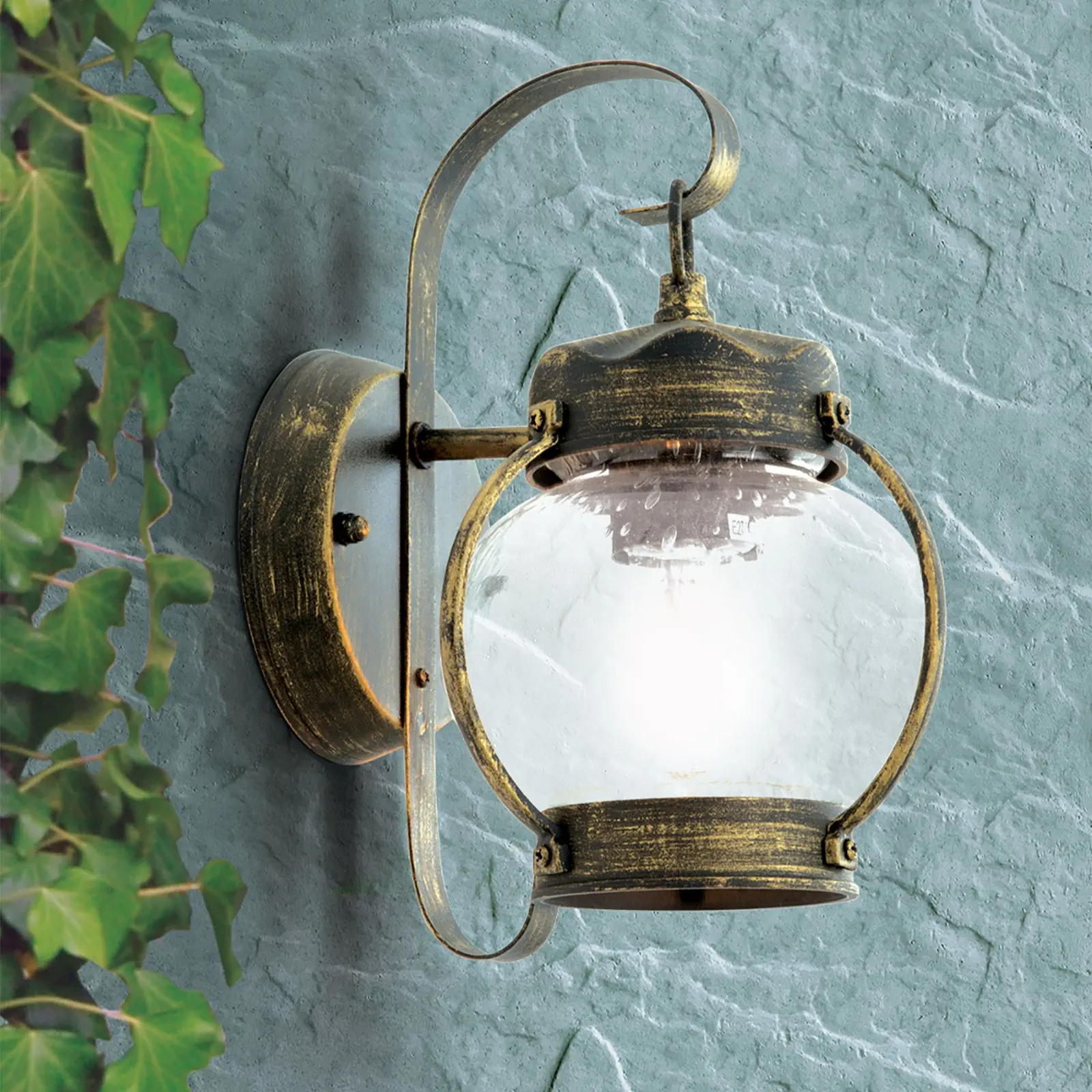 Spoljašnja zidna lampa TAVERNA, crno-zlatna, okrugla - 2