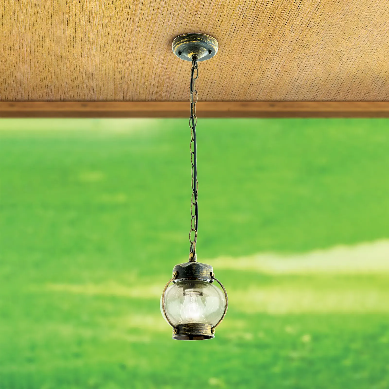 Spoljašnja viseća lampa TAVERNA, crno-zlatna, okrugla - 2