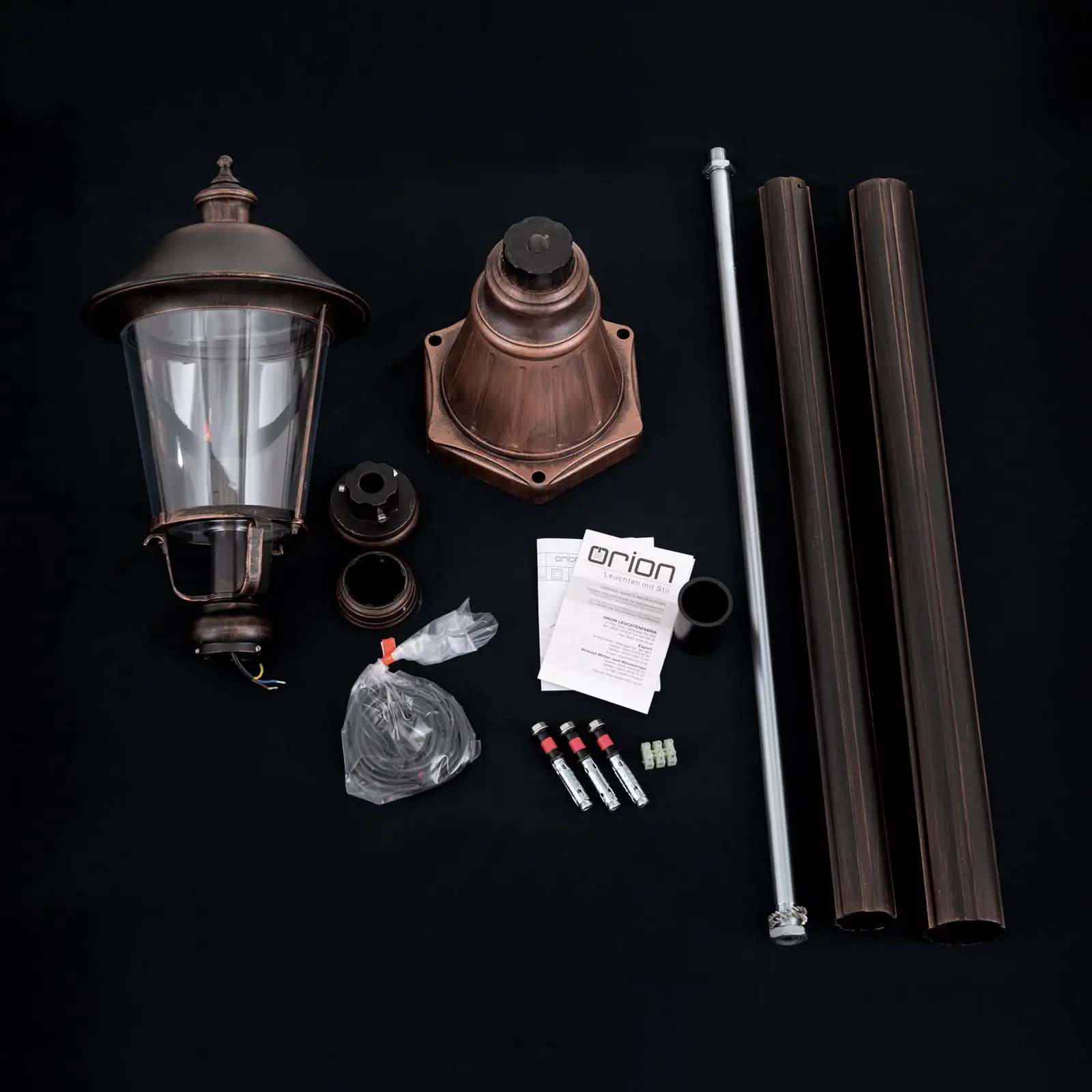 Spoljašnja stubna lampa KENZO, crno-bakarna, H216 cm - 8