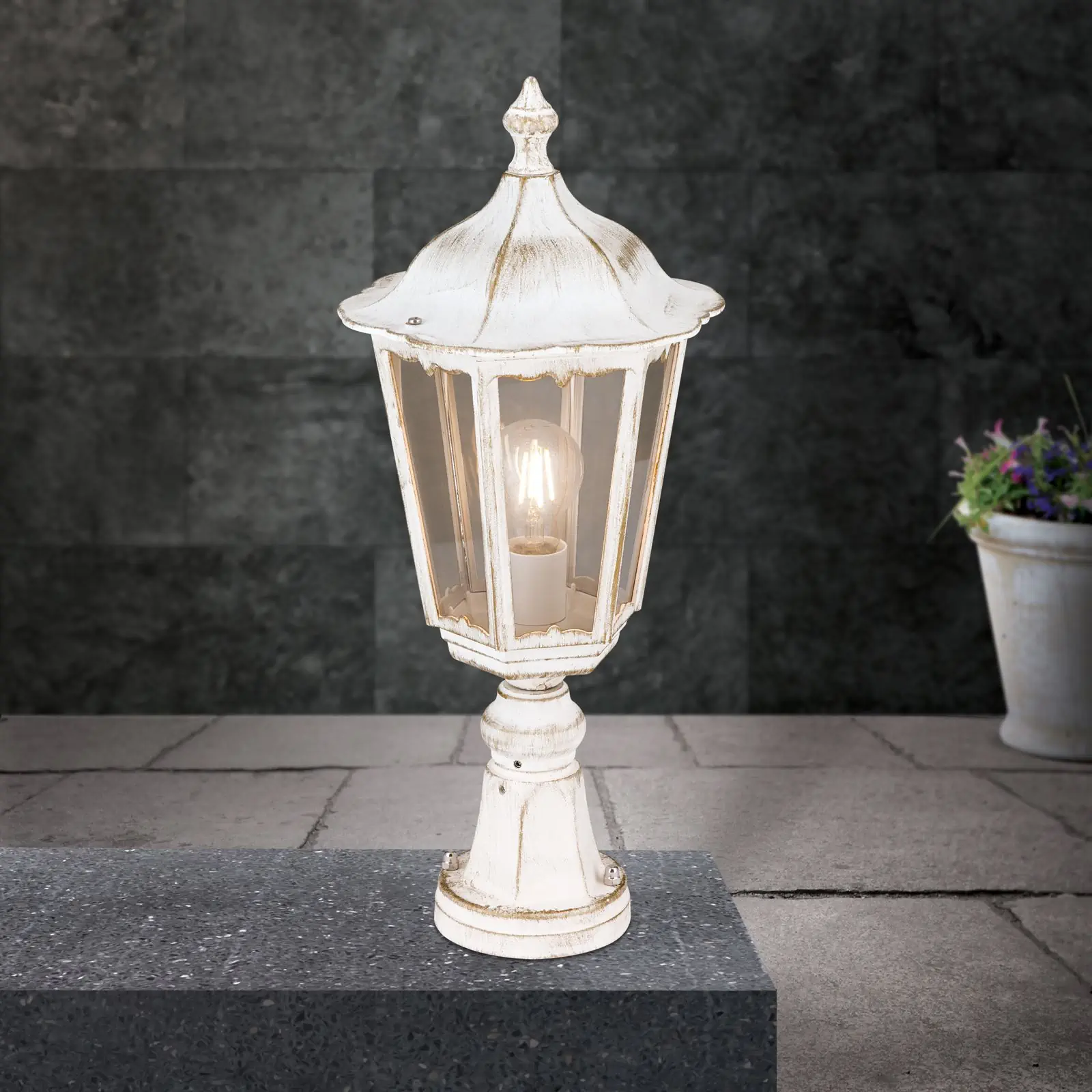 Spoljašnja stubna lampa PUCHBERG, belo-zlatna, H53 cm