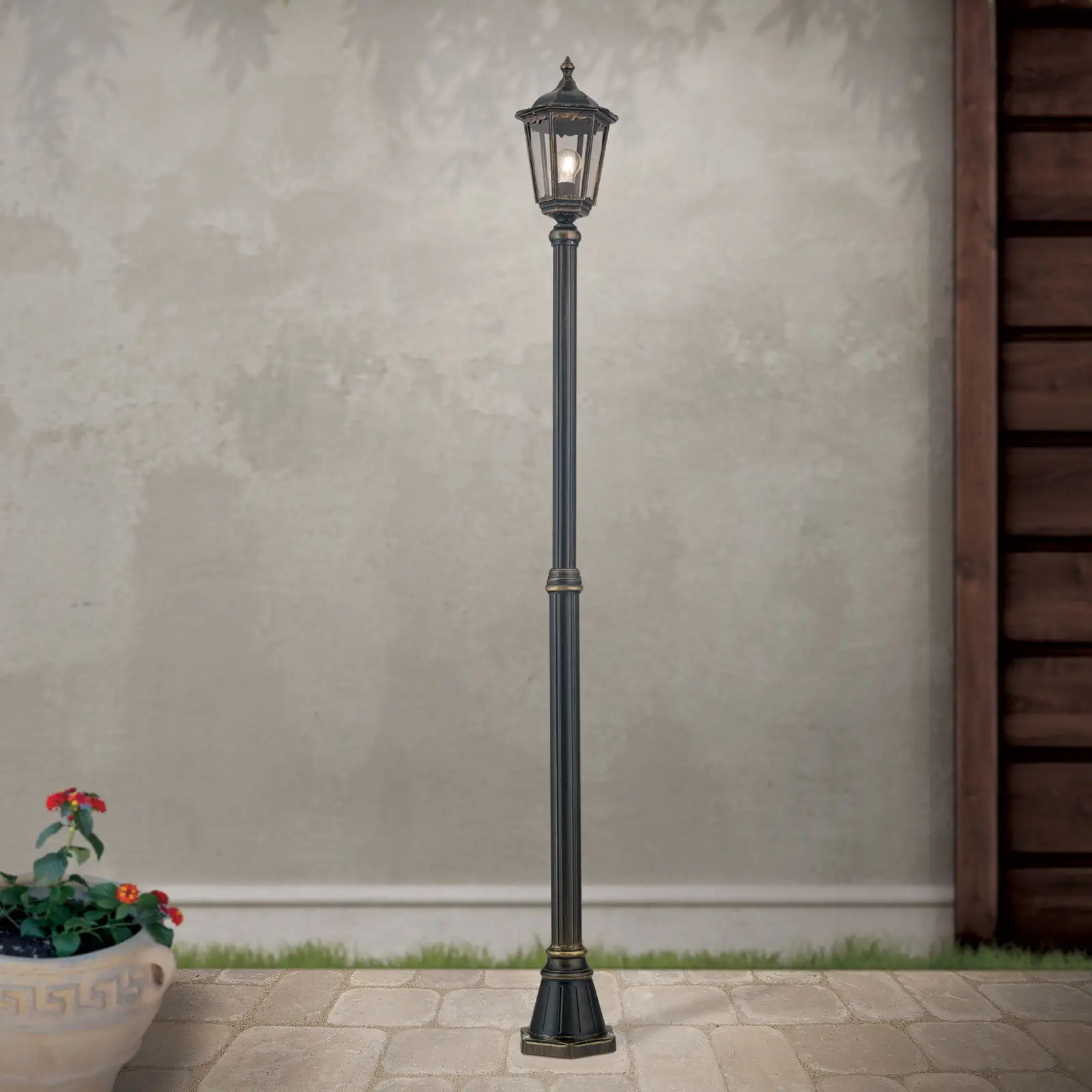 Spoljašnja stubna lampa PUCHBERG, crno-zlatna, H211 cm