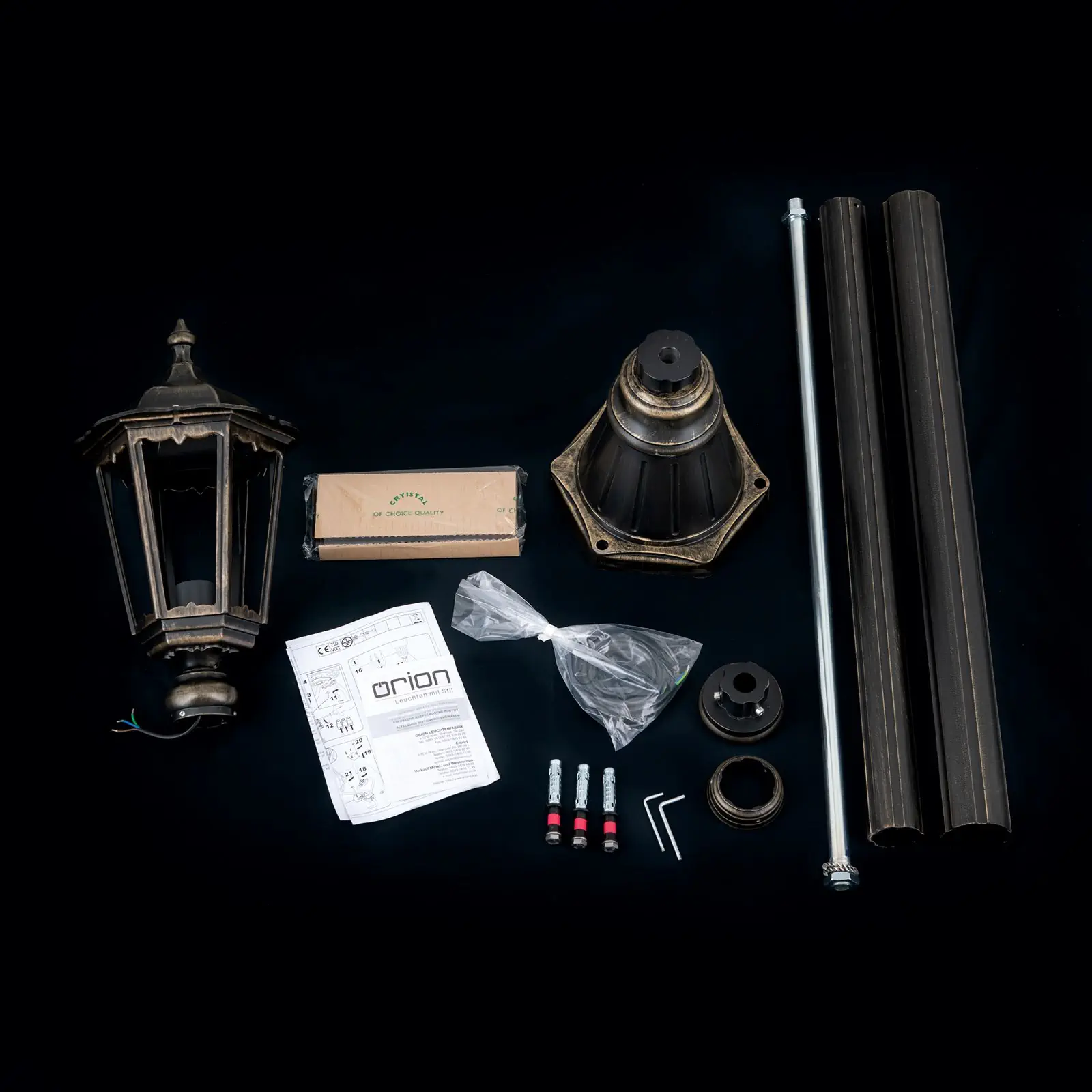 Spoljašnja stubna lampa PUCHBERG, crno-zlatna, H211 cm - 8