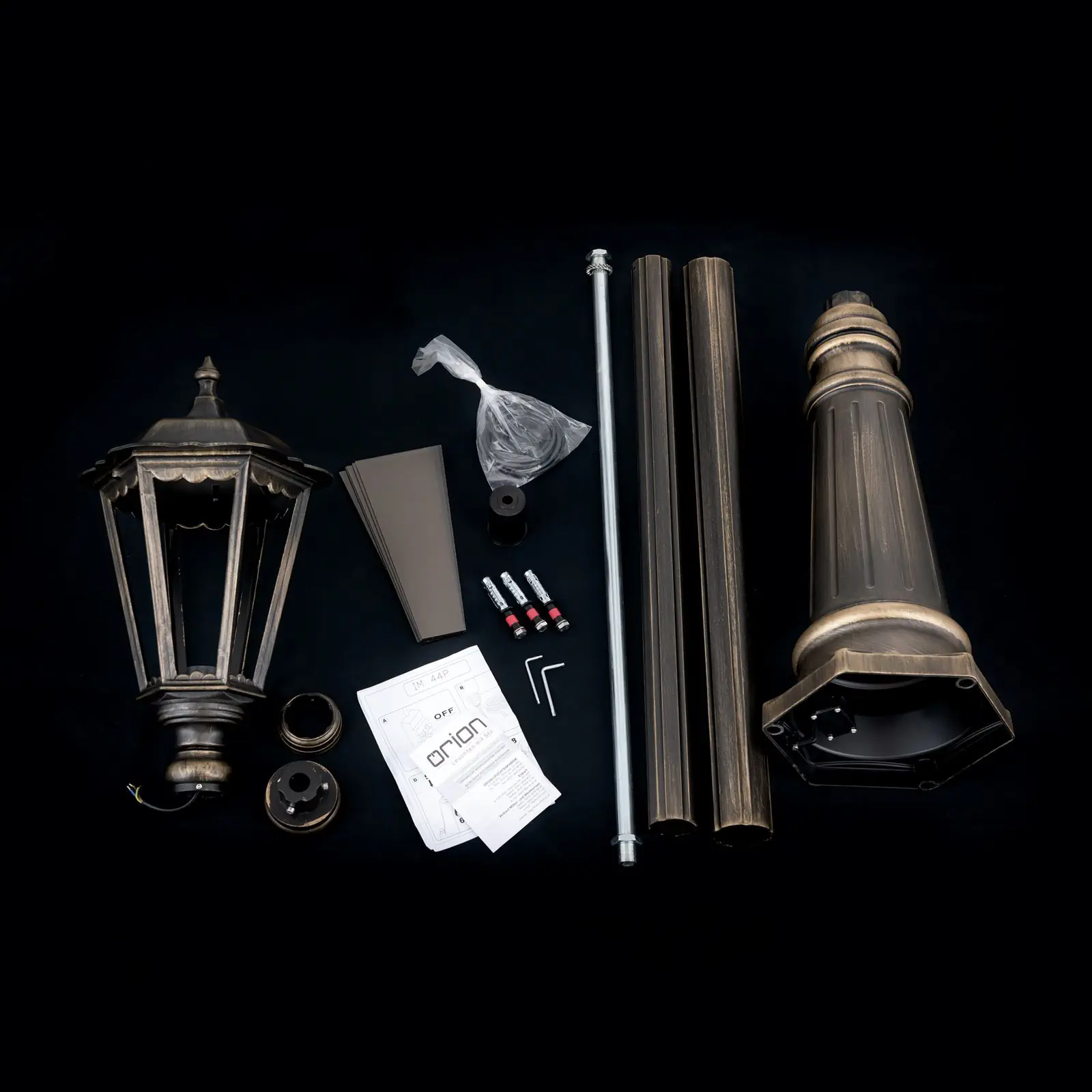 Spoljašnja stubna lampa PUCHBERG, crno-zlatna, H249 cm - 8