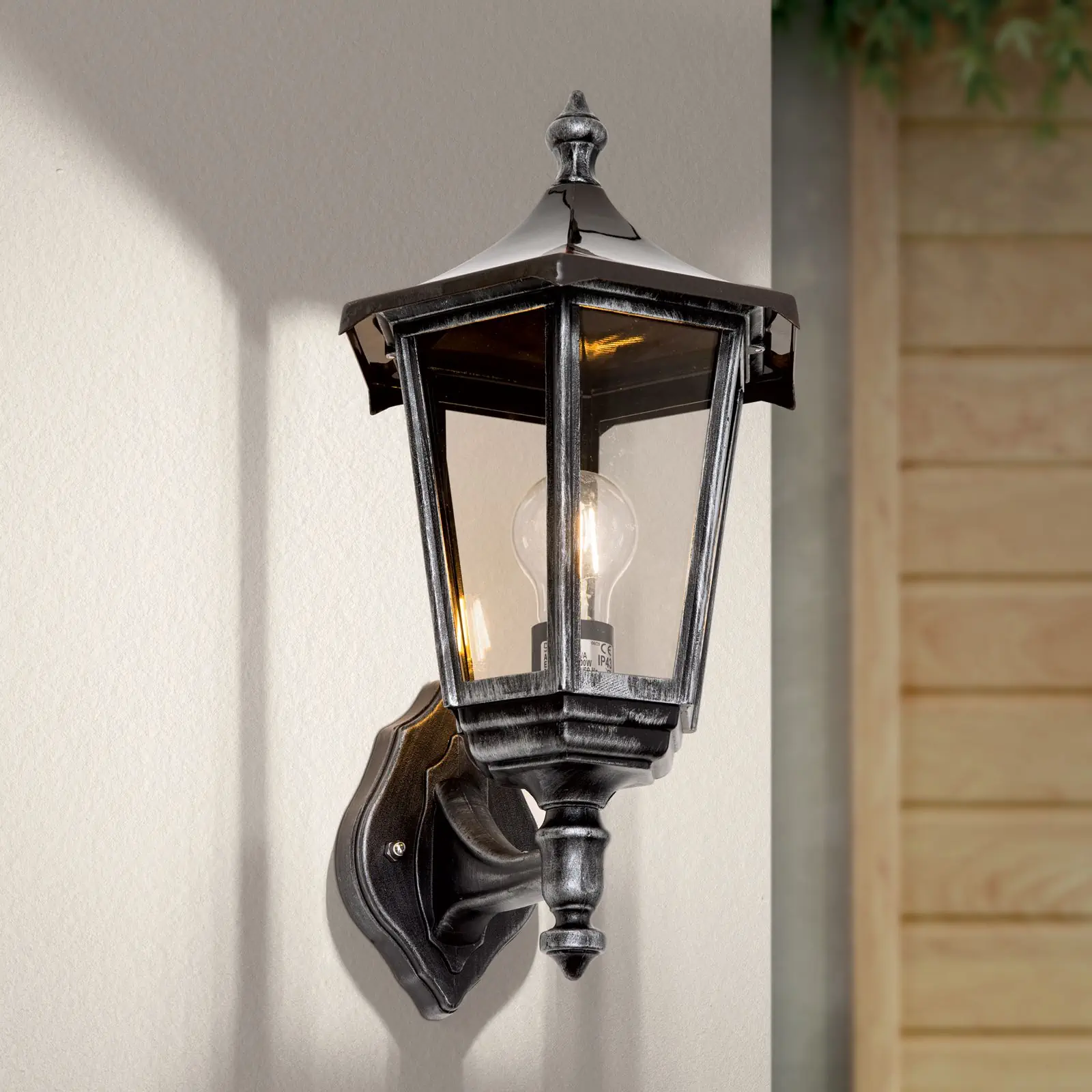 Spoljašnja zidna lampa HERMINE, crno-srebrna, usmerena nagore - 2