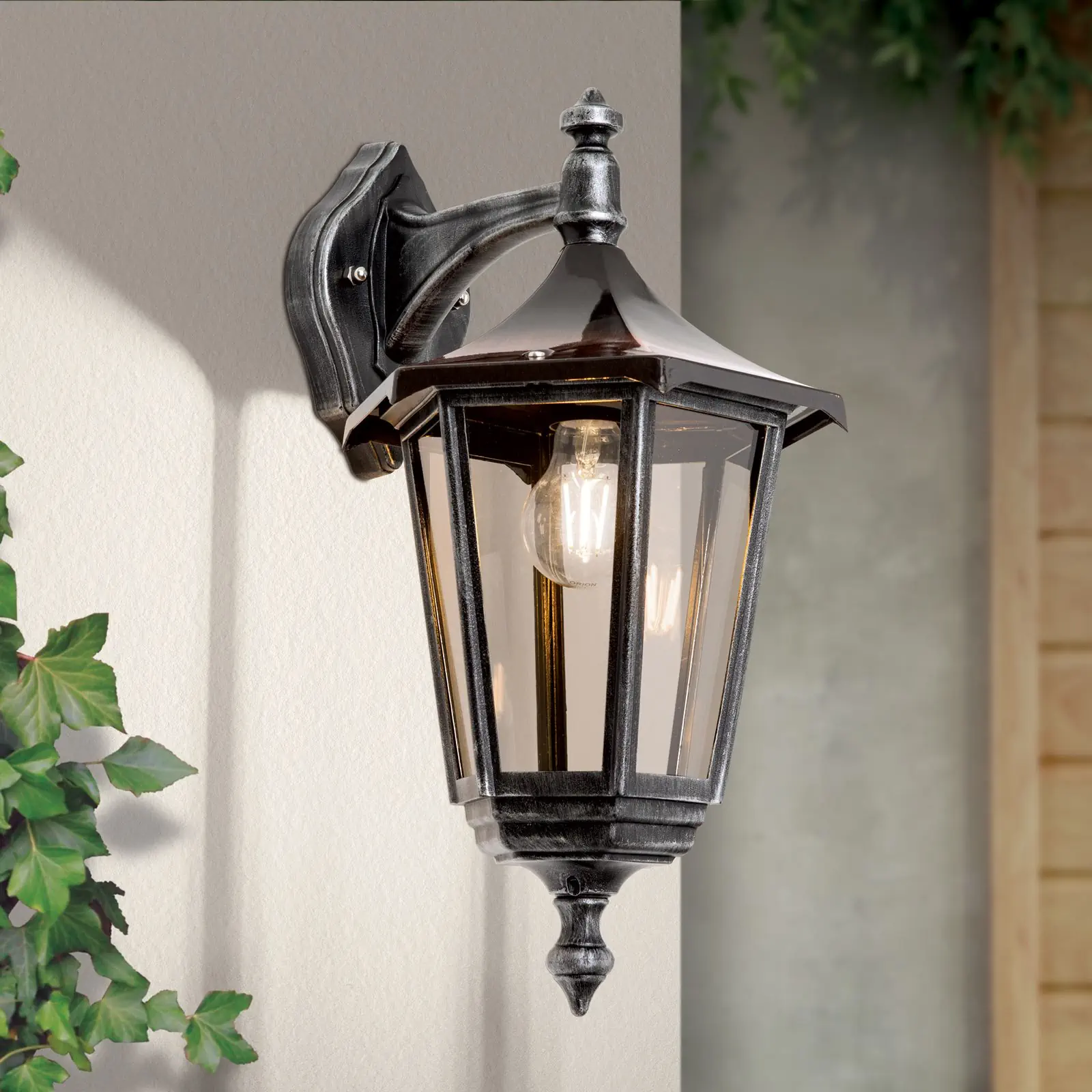 Spoljašnja zidna lampa HERMINE, crno-srebrna, usmerena nadole - 2