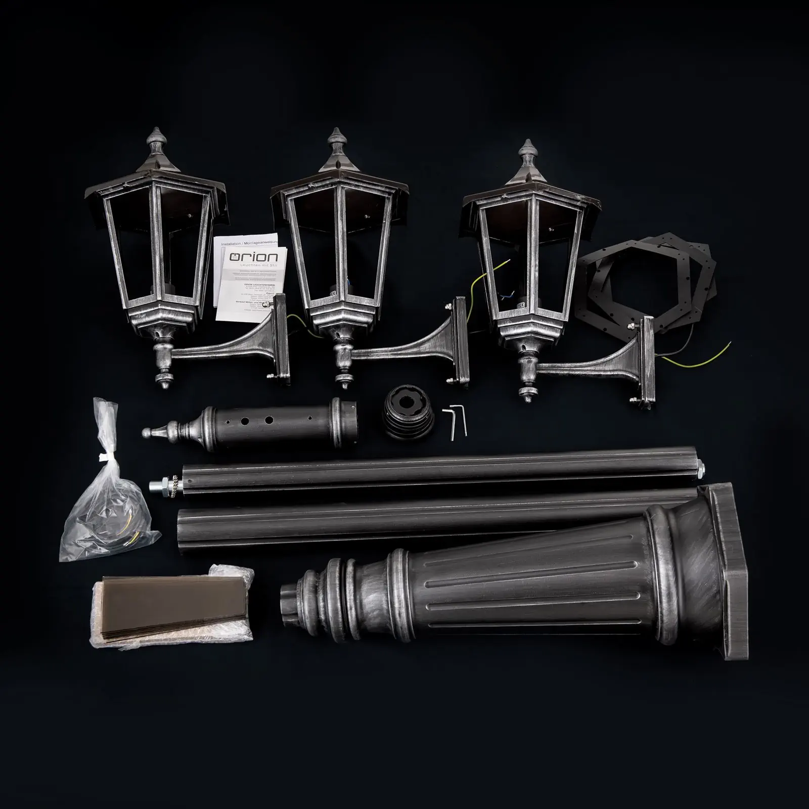 Spoljašnja stubna lampa HERMINE, crno-srebrna, H255 cm - 8