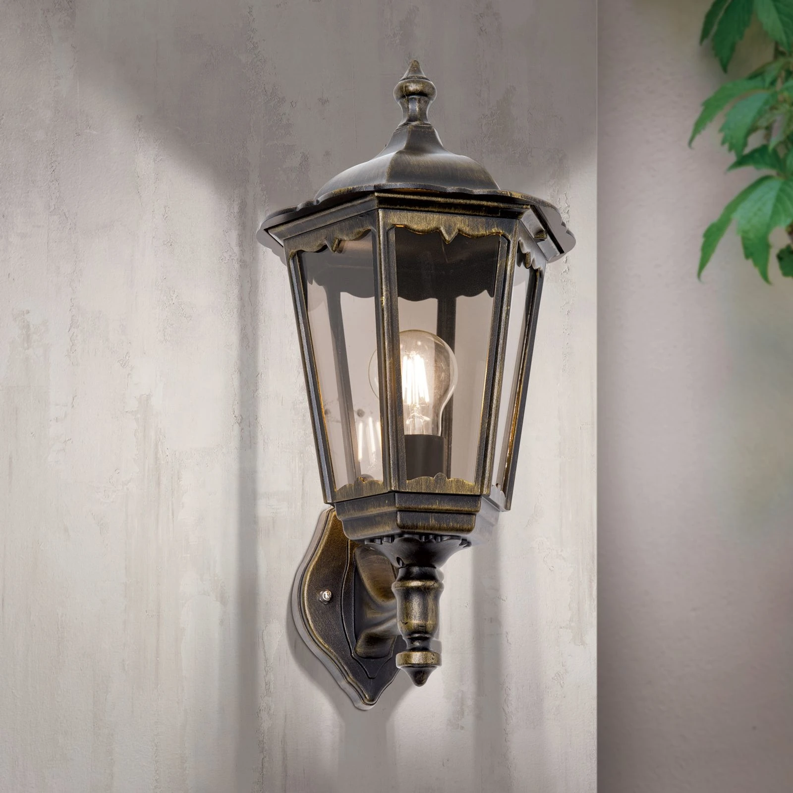 Spoljašnja zidna lampa PUCHBERG, crno-zlatna, usmerena nagore - 2