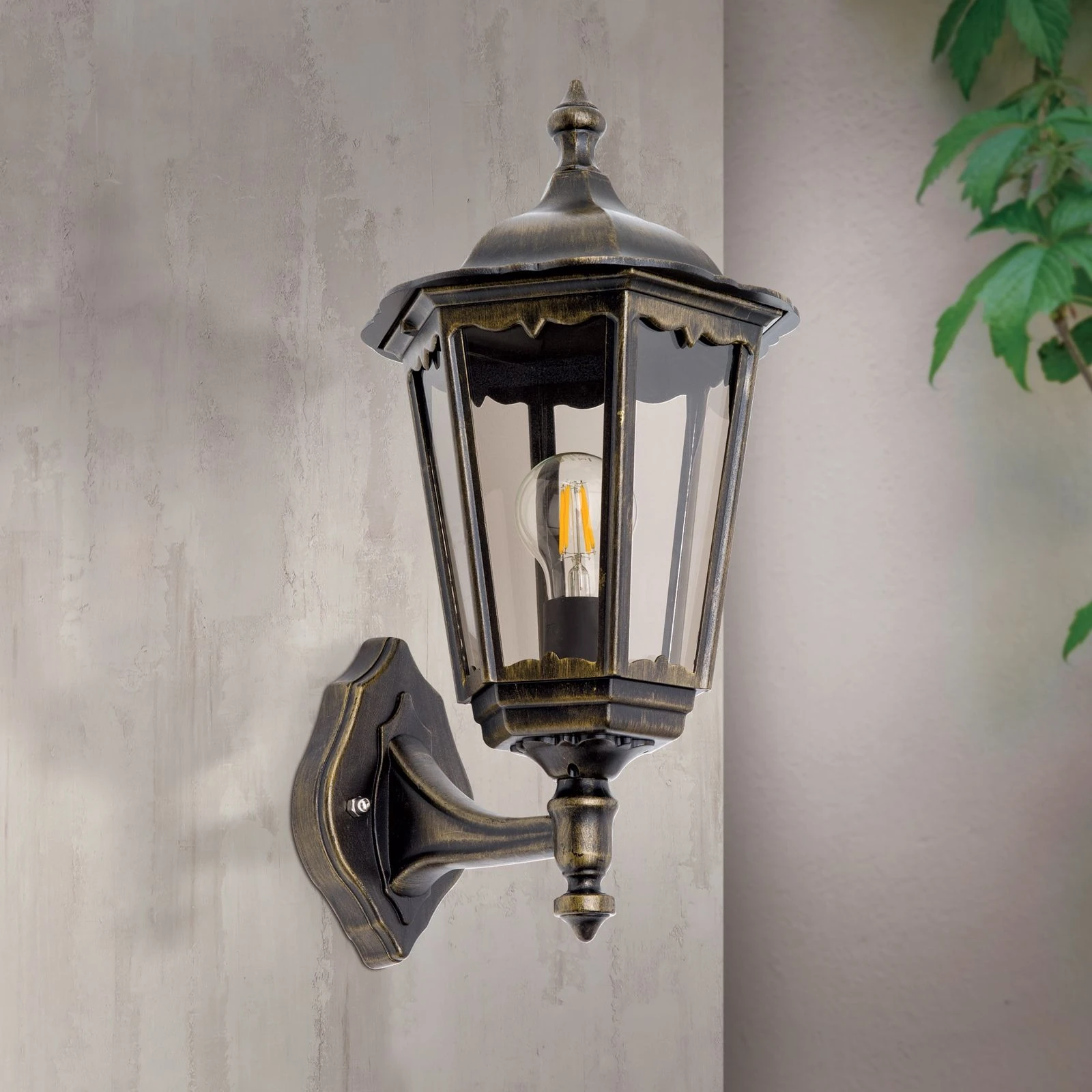 Spoljašnja zidna lampa PUCHBERG, crno-zlatna, usmerena nagore - 3