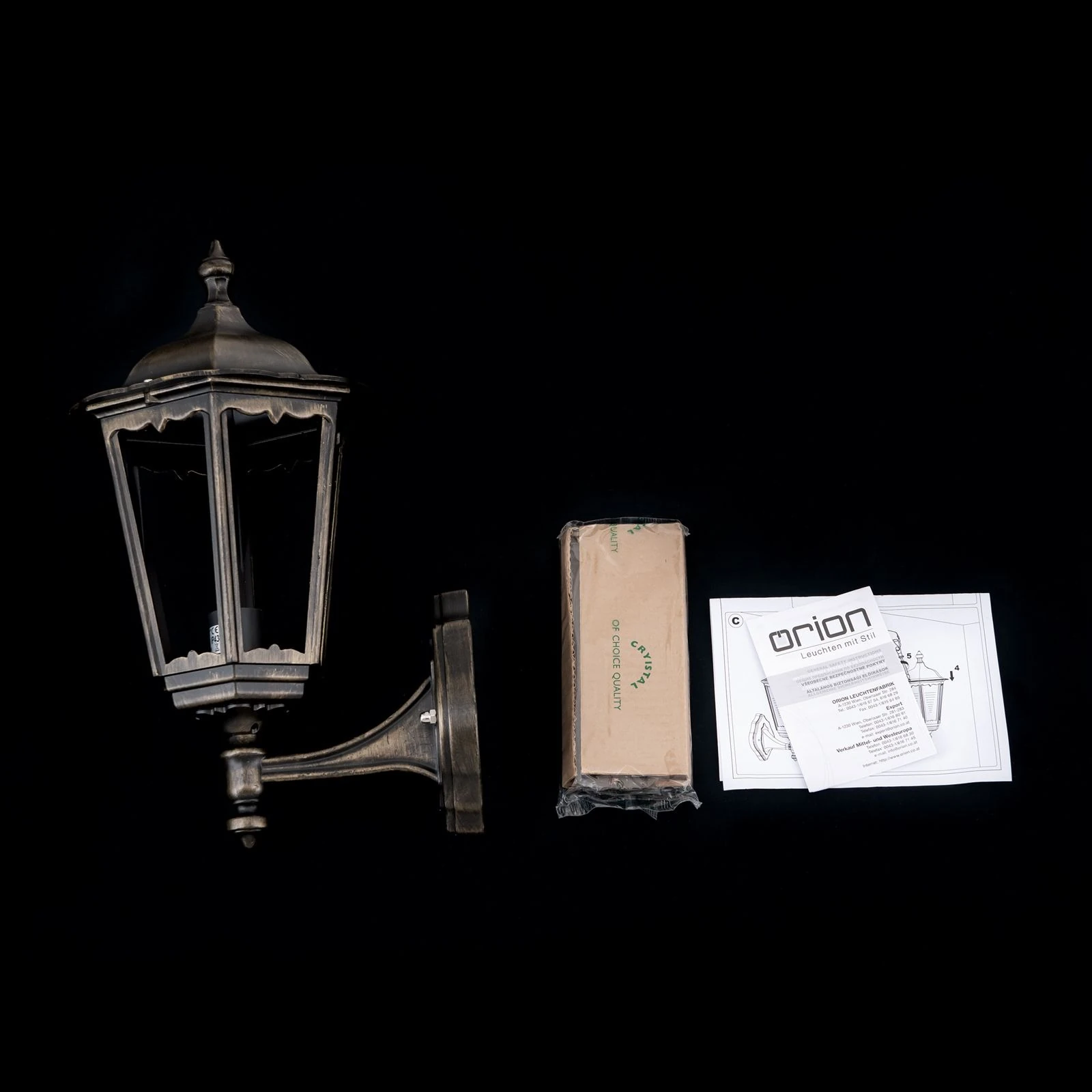 Spoljašnja zidna lampa PUCHBERG, crno-zlatna, usmerena nagore - 8