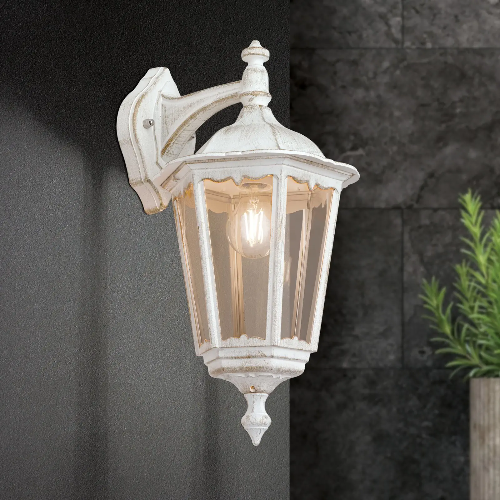 Spoljašnja zidna lampa PUCHBERG, belo-zlatna, usmerena nadole