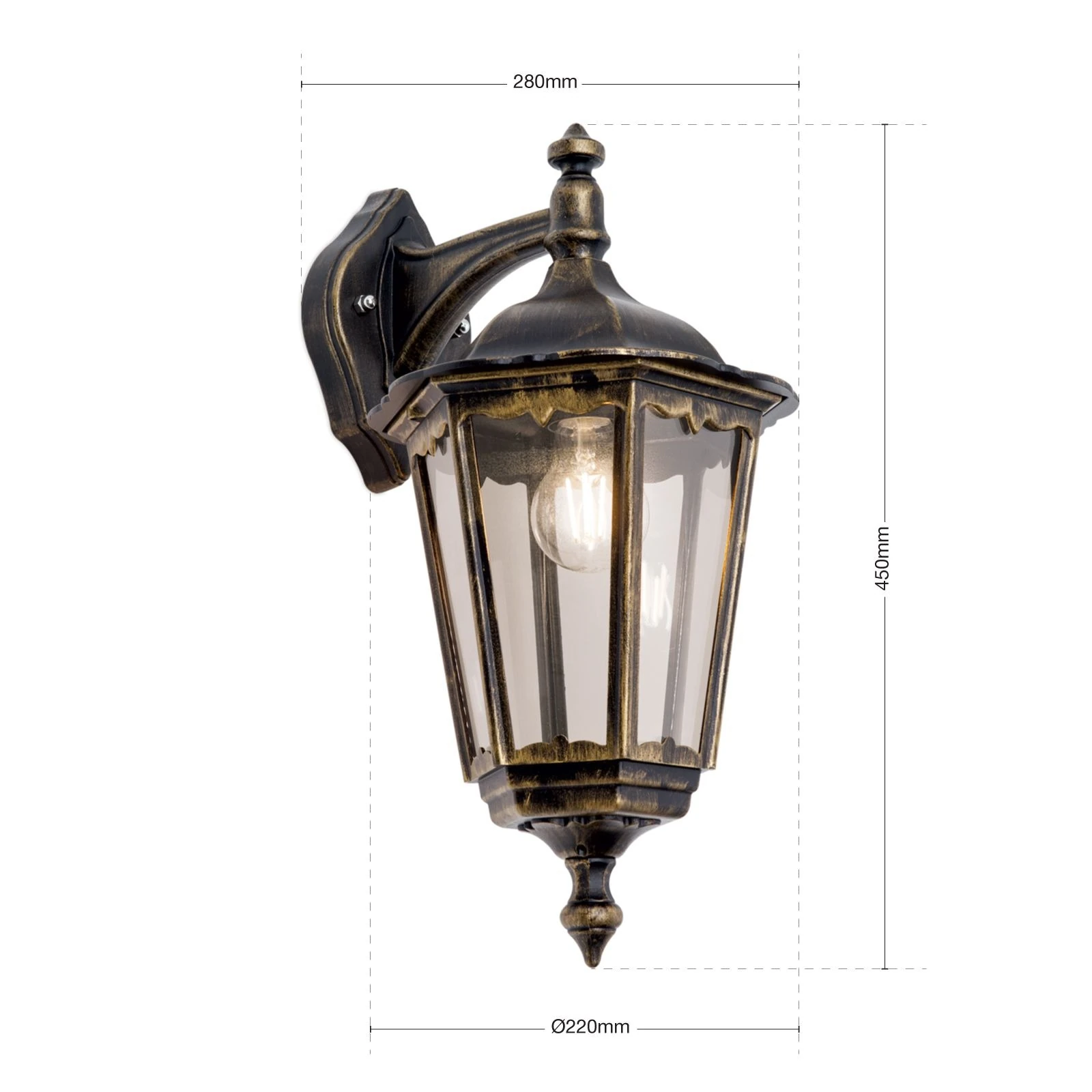 Spoljašnja zidna lampa PUCHBERG, crno-zlatna, usmerena nadole - 7