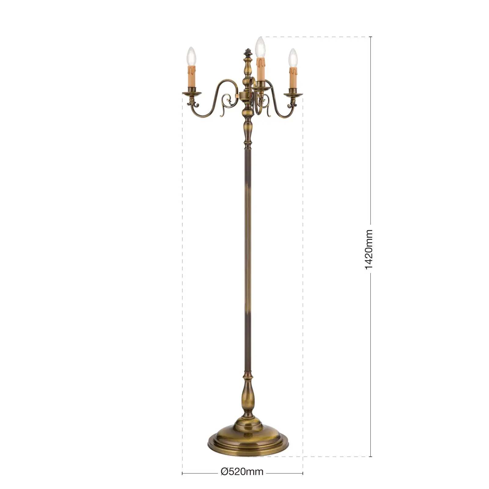 Stilizovana podna lampa FLÄMISCH, 3 držača sijalica, završna obrada u antiknom mesingu - 7