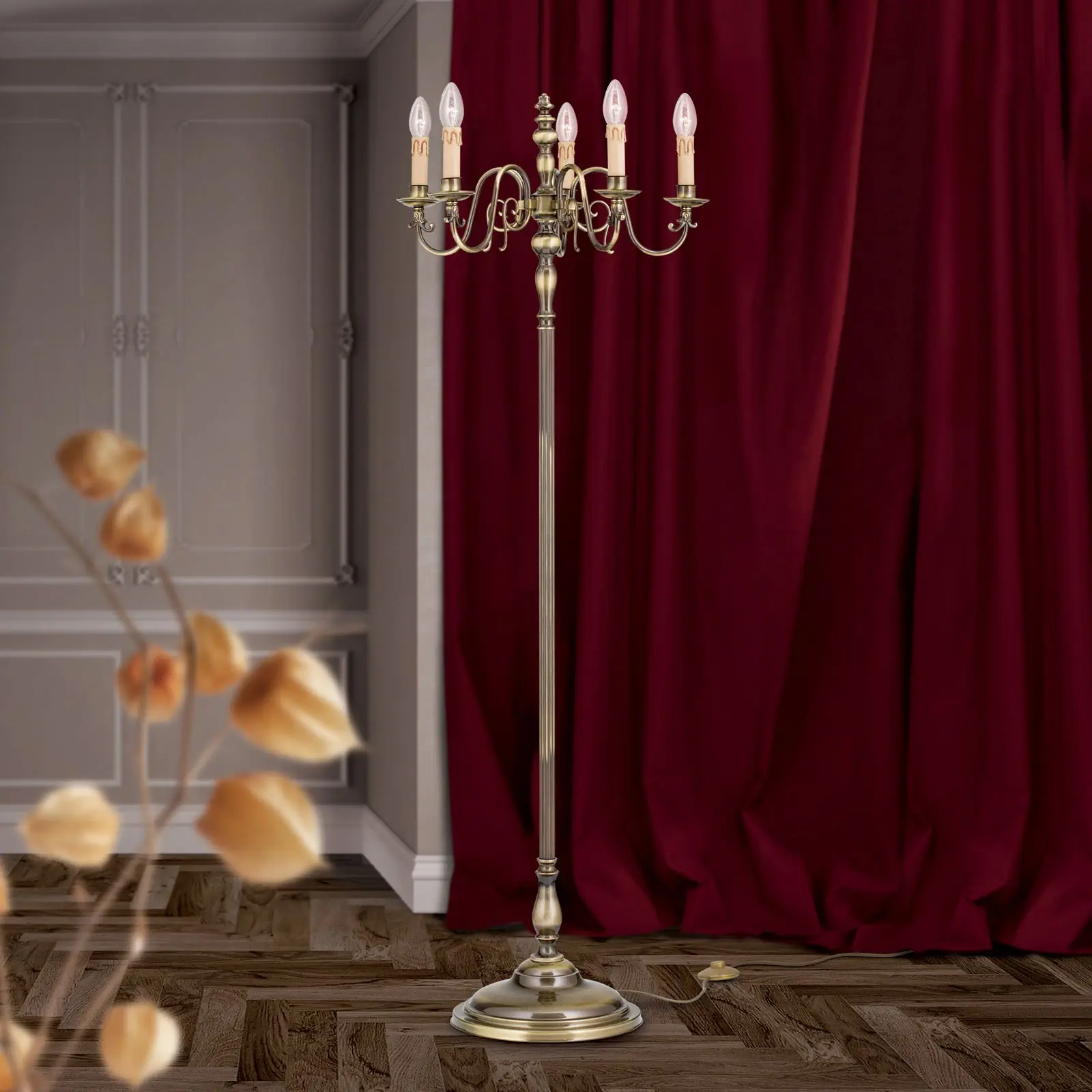 Podna lampa FLÄMISCH, 5 izvora svetla, patina