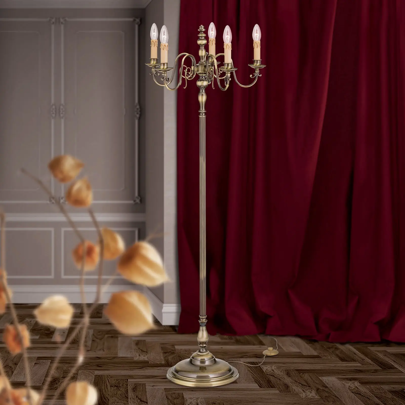 Podna lampa FLÄMISCH, 5 izvora svetla, patina - 3