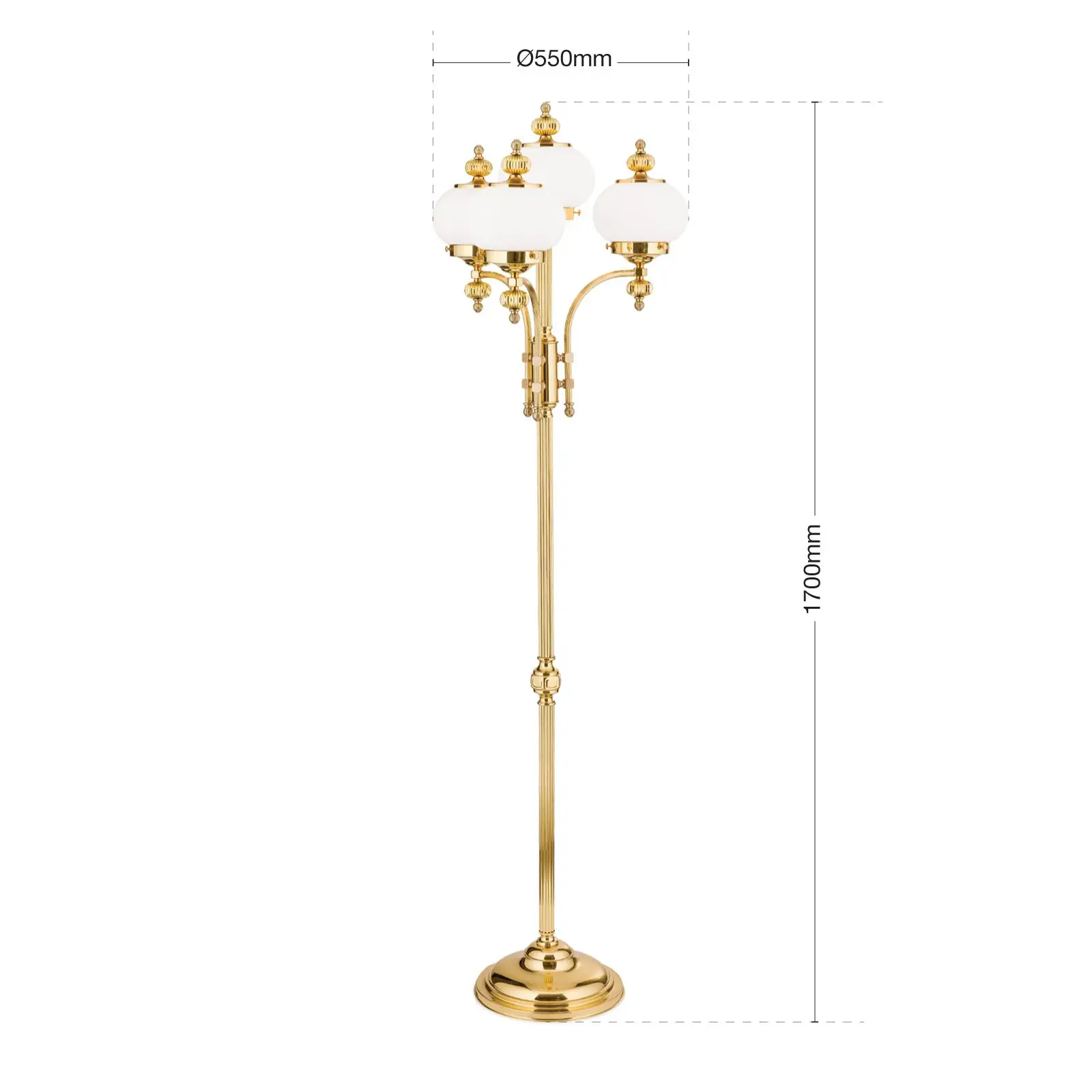 Podna lampa WIENER NOSTALGIE, 4 izvora svetla, sjajni mesing, sa opal mat staklom - 7