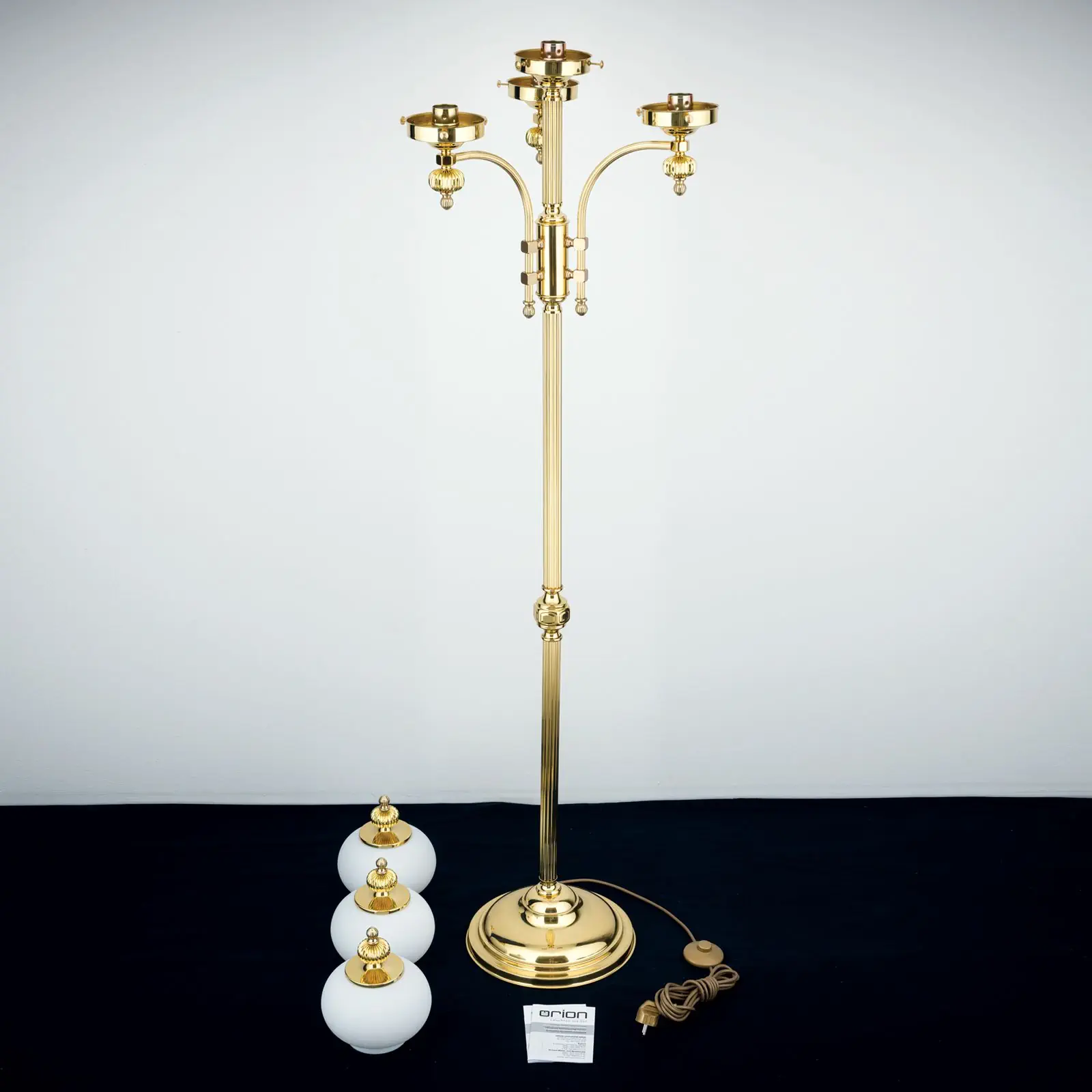 Podna lampa WIENER NOSTALGIE, 4 izvora svetla, sjajni mesing, sa opal mat staklom - 8