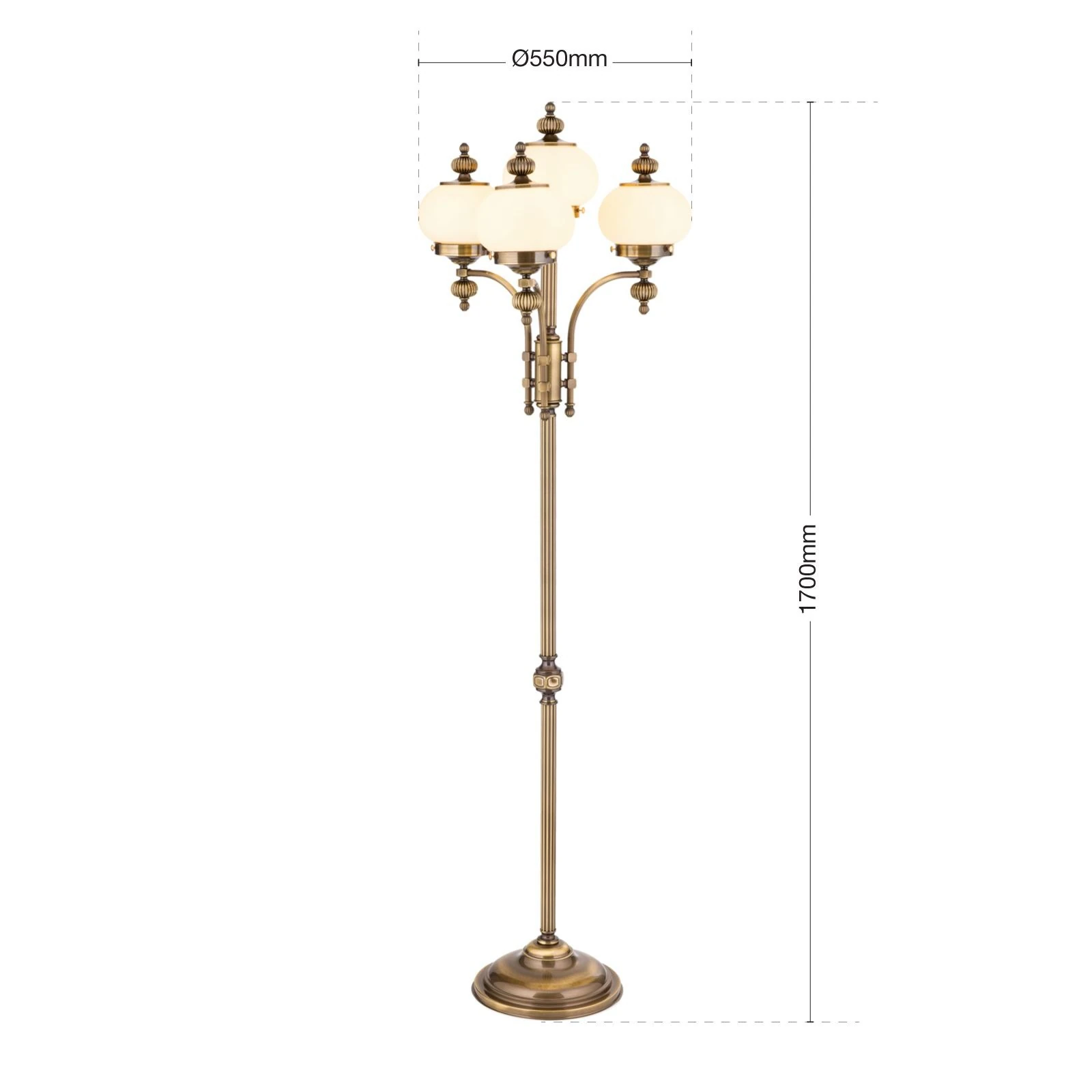 Podna lampa WIENER NOSTALGIE, 4 izvora svetla, antik mesing, šampanj mat staklo, sa prekidačem - 7