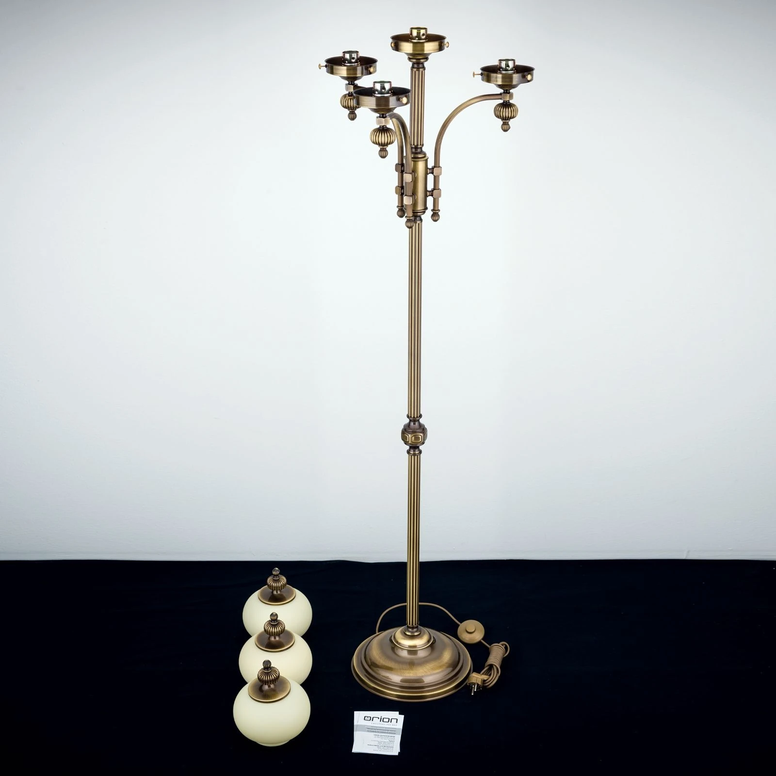Podna lampa WIENER NOSTALGIE, 4 izvora svetla, antik mesing, šampanj mat staklo, sa prekidačem - 8