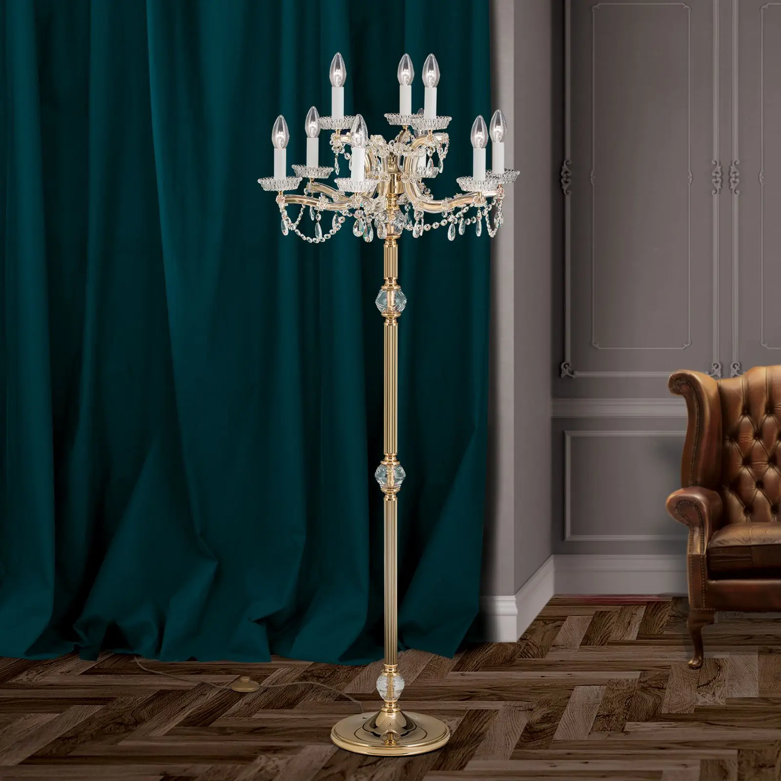 Podna lampa MARIA THERESIA, 9 izvora svetla, zlatna - 2