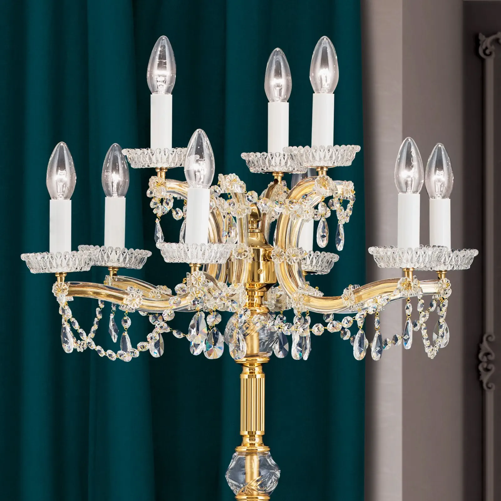 Podna lampa MARIA THERESIA, 9 izvora svetla, zlatna - 7