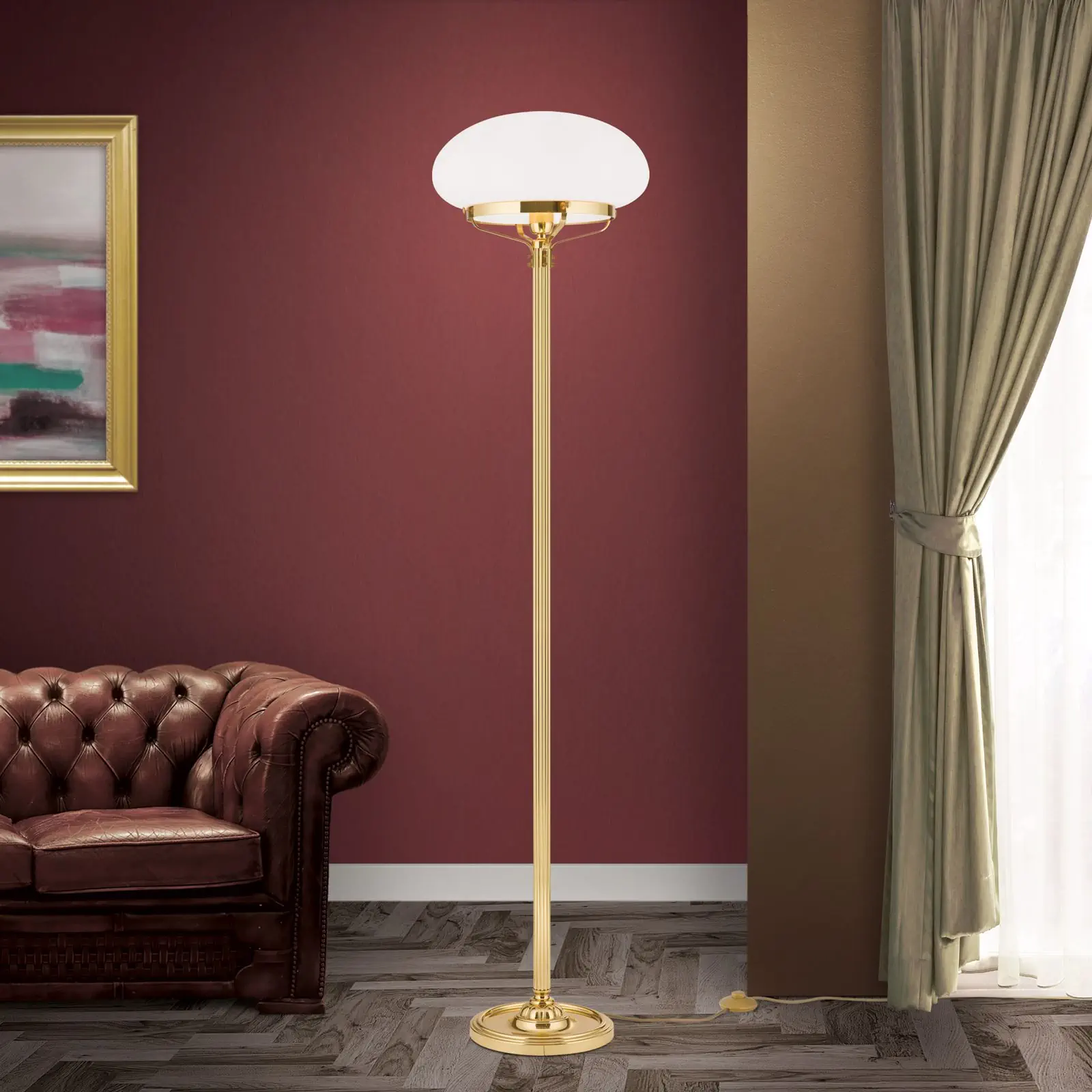 Podna lampa WIENER NOSTALGIE, sjajni mesing, sa opal mat staklom - 2