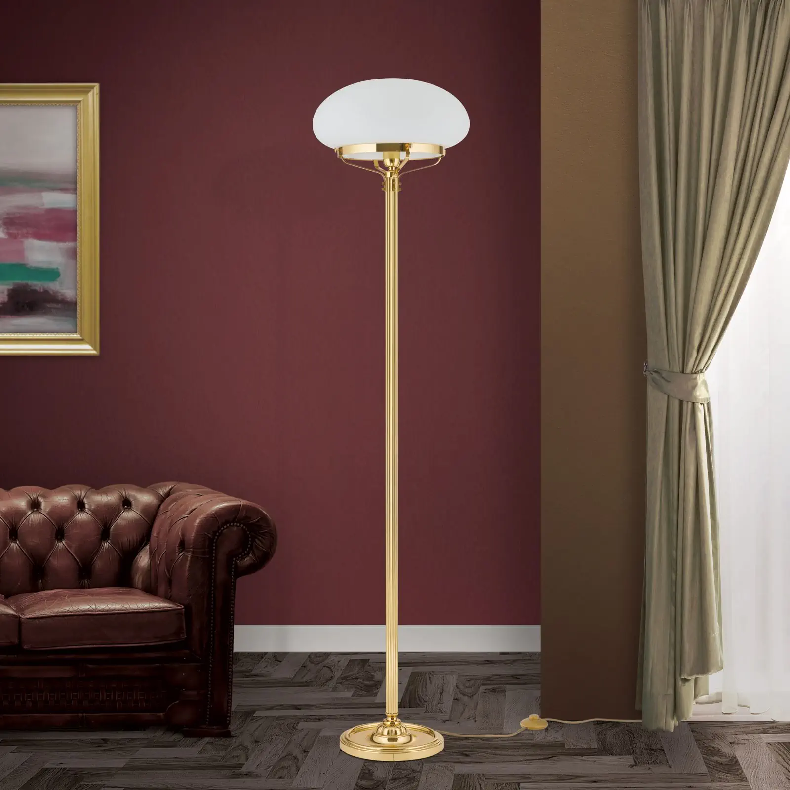 Podna lampa WIENER NOSTALGIE, sjajni mesing, sa opal mat staklom - 3