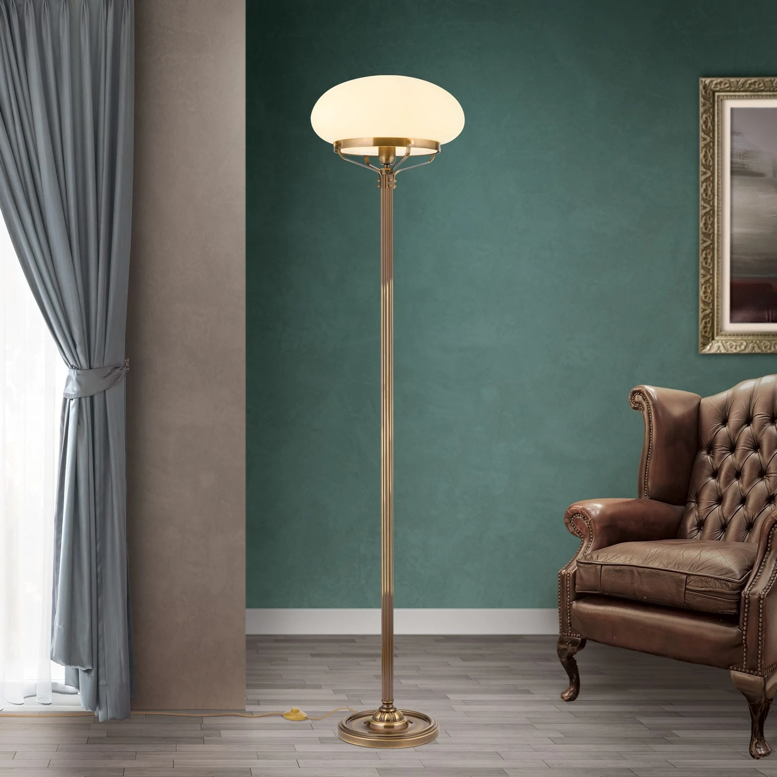 Podna lampa WIENER NOSTALGIE, antik mesing, opal mat staklo, sa stepenastim prekidačem - 2