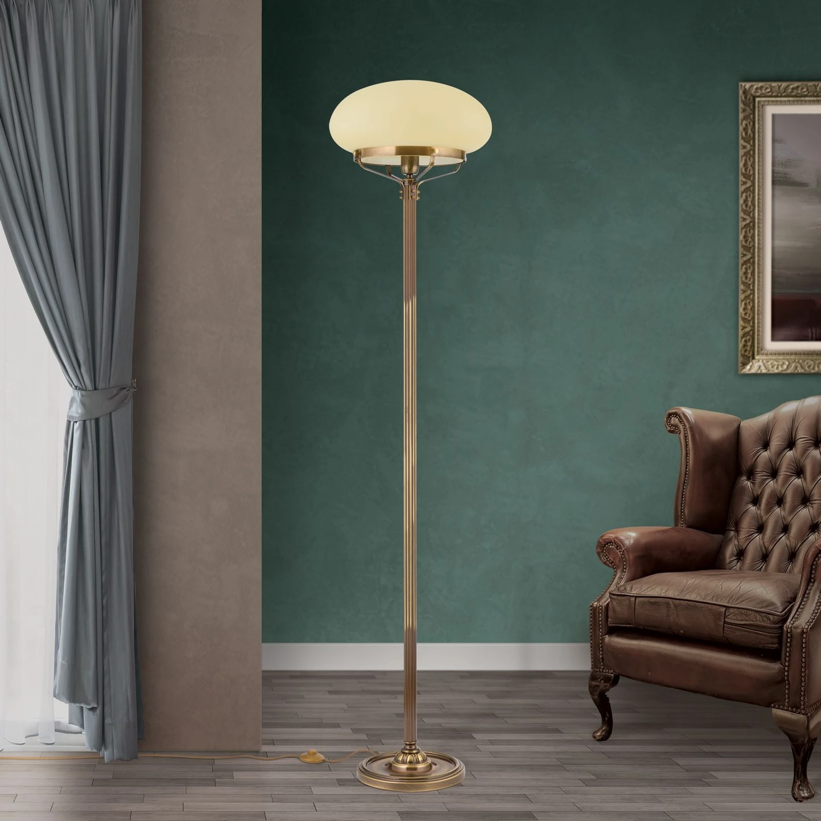 Podna lampa WIENER NOSTALGIE, antik mesing, opal mat staklo, sa stepenastim prekidačem - 3