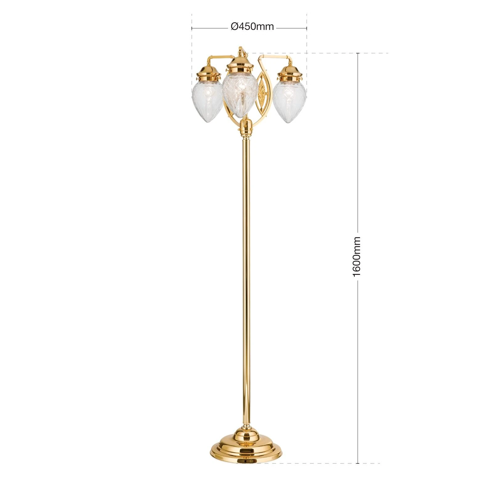 Podna lampa BUDAPEST, zlato, 3 izvora svetla, providno kristalno staklo - 7