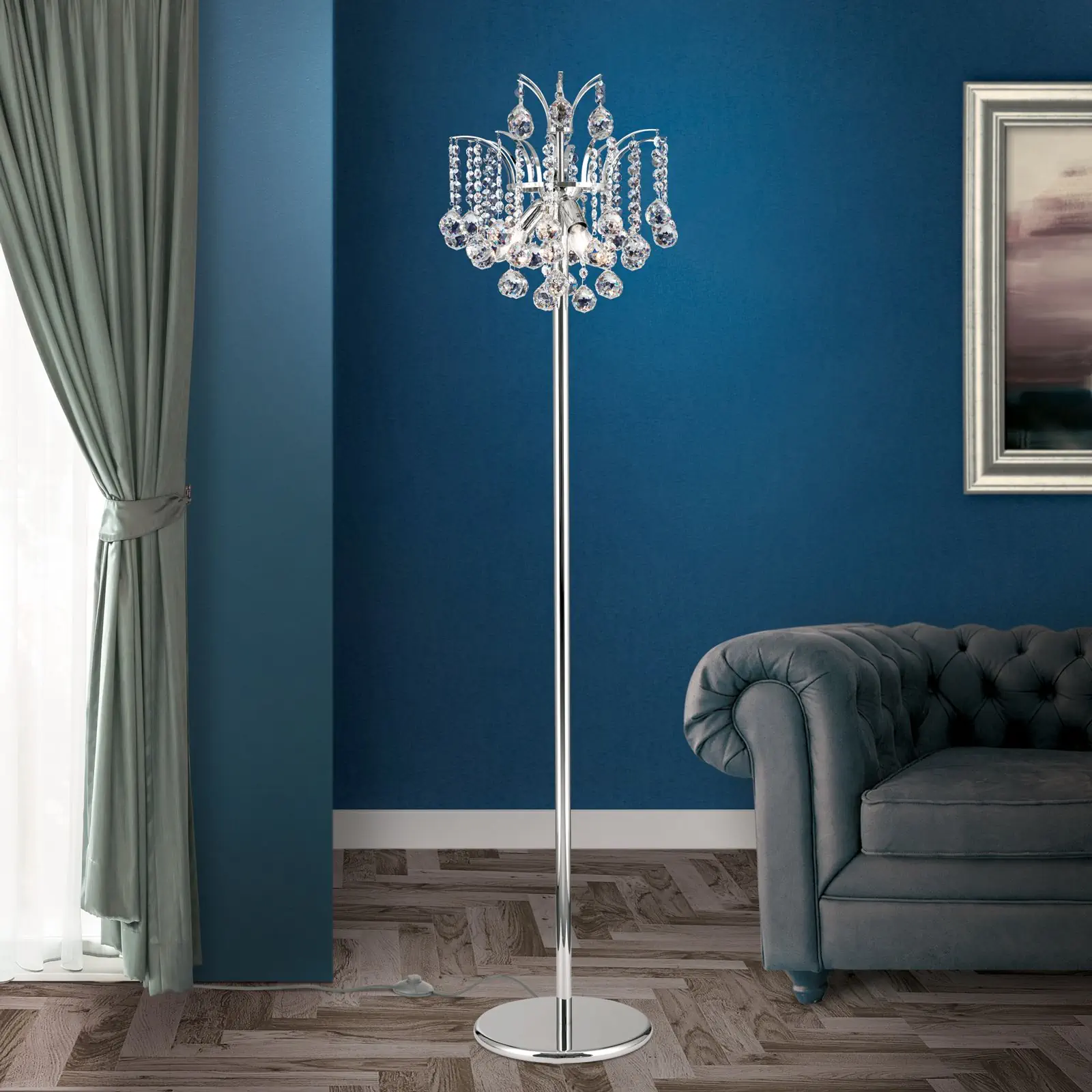 Podna lampa KRISTALL KLASSISCH, hrom