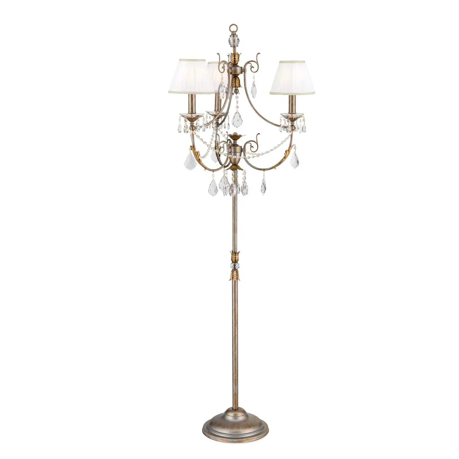 Podna lampa MIRAMARE, srebrno-zlatna, 3 izvora svetla, sa belim organza abažurima - 4