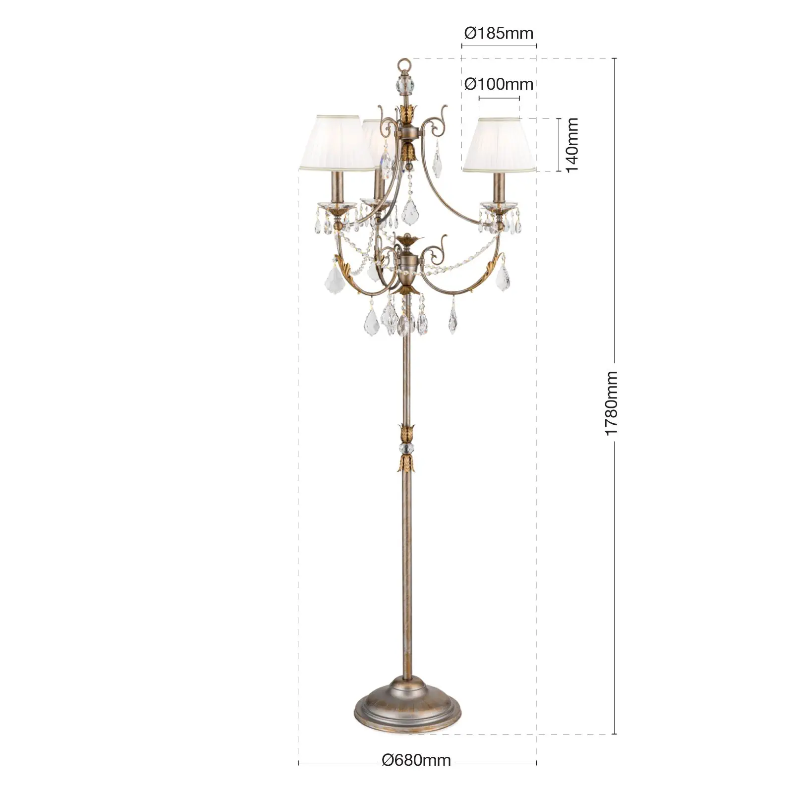 Podna lampa MIRAMARE, srebrno-zlatna, 3 izvora svetla, sa belim organza abažurima - 7