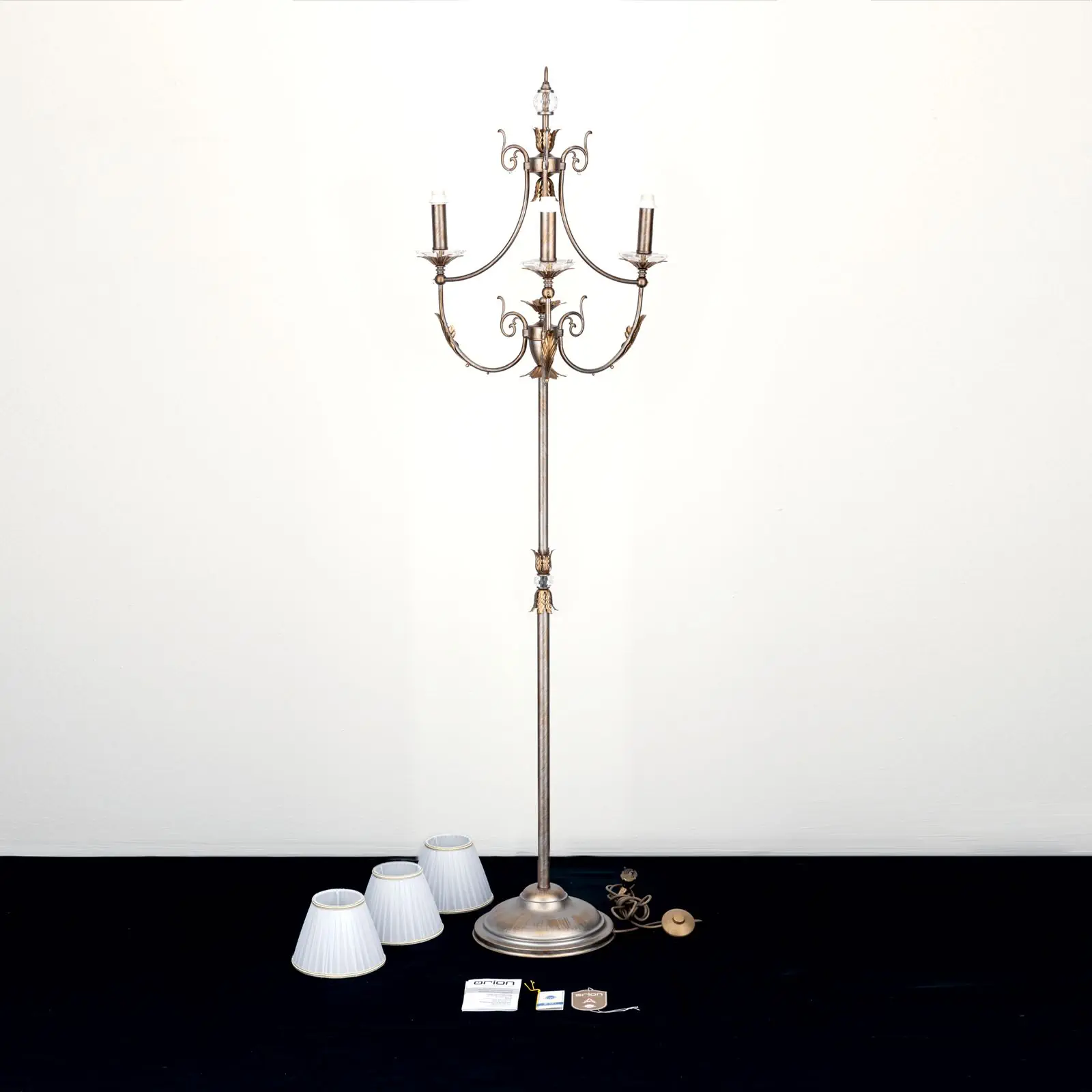 Podna lampa MIRAMARE, srebrno-zlatna, 3 izvora svetla, sa belim organza abažurima - 8