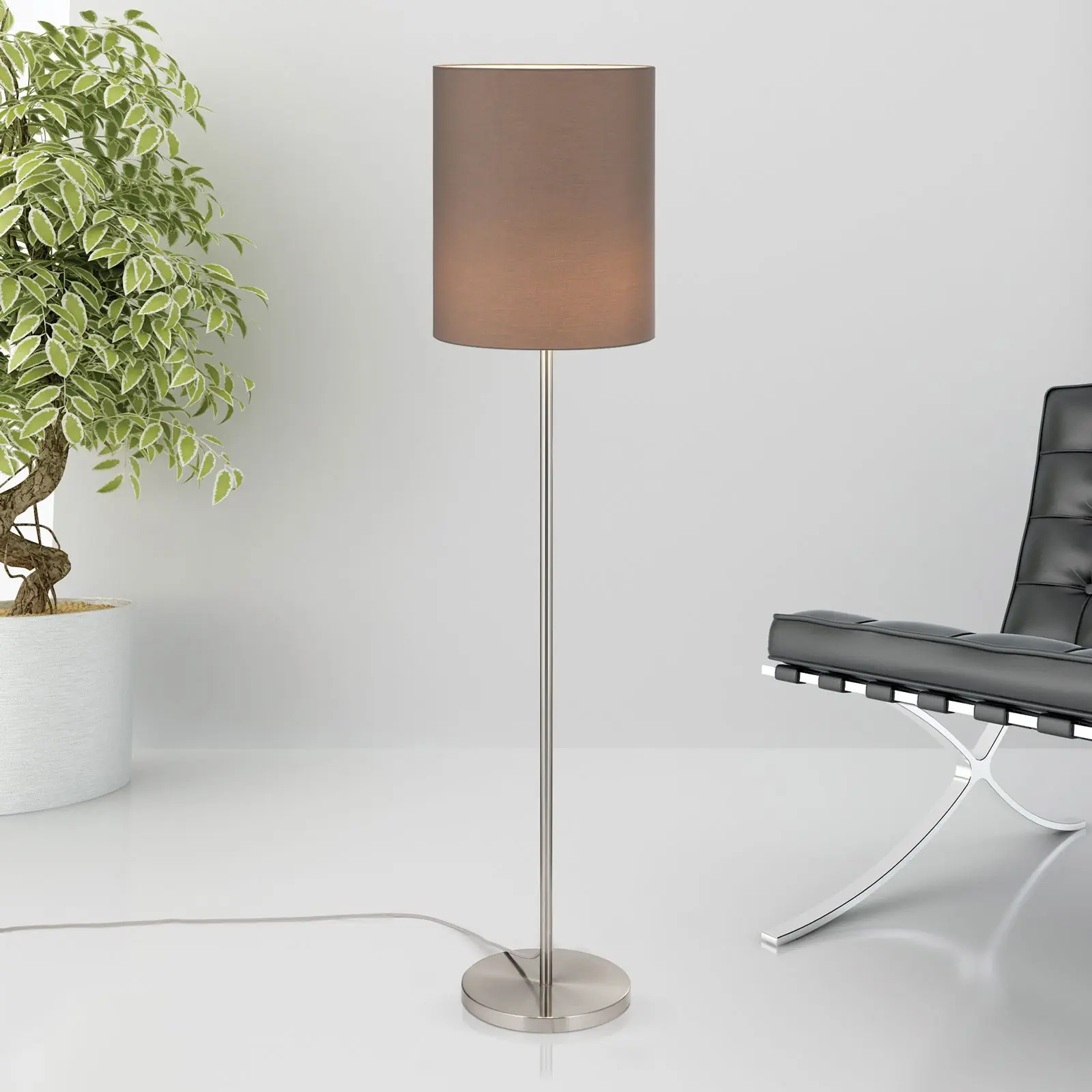 Podna lampa SHADE, saten, podesiva po visini, sa cilindričnim braon abažurom - 2