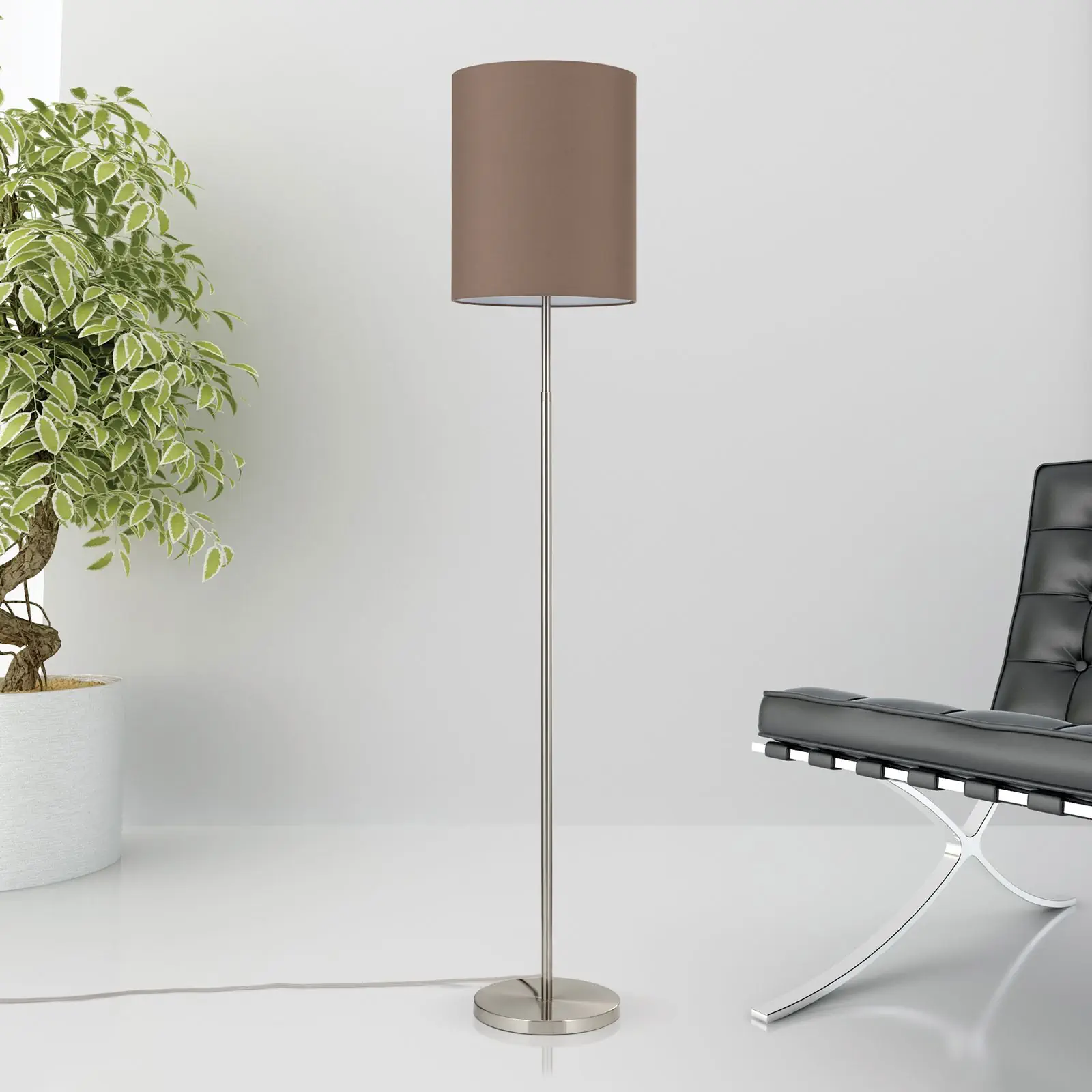 Podna lampa SHADE, saten, podesiva po visini, sa cilindričnim braon abažurom - 3