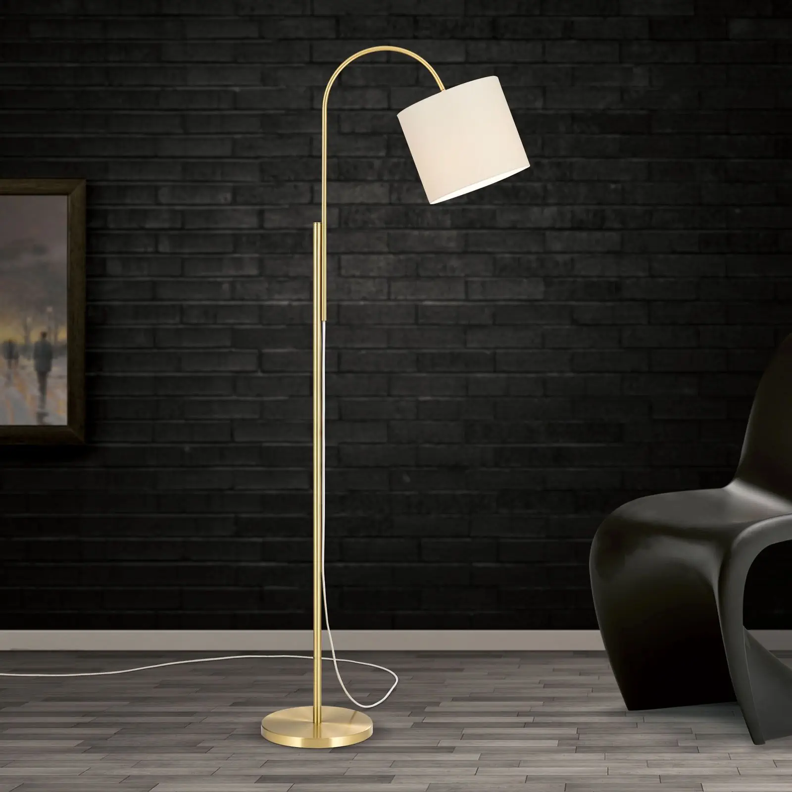 Lampa za čitanje SHADE, mat mesing, sa cilindričnim belim abažurom