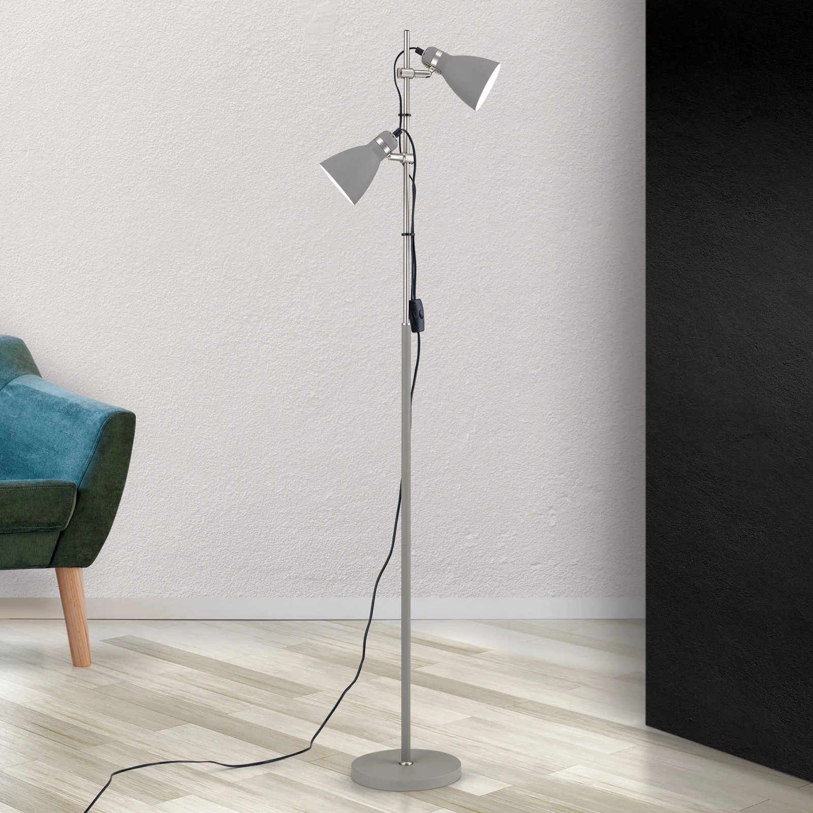 Podna lampa SCHOOL, 2 glave, siva