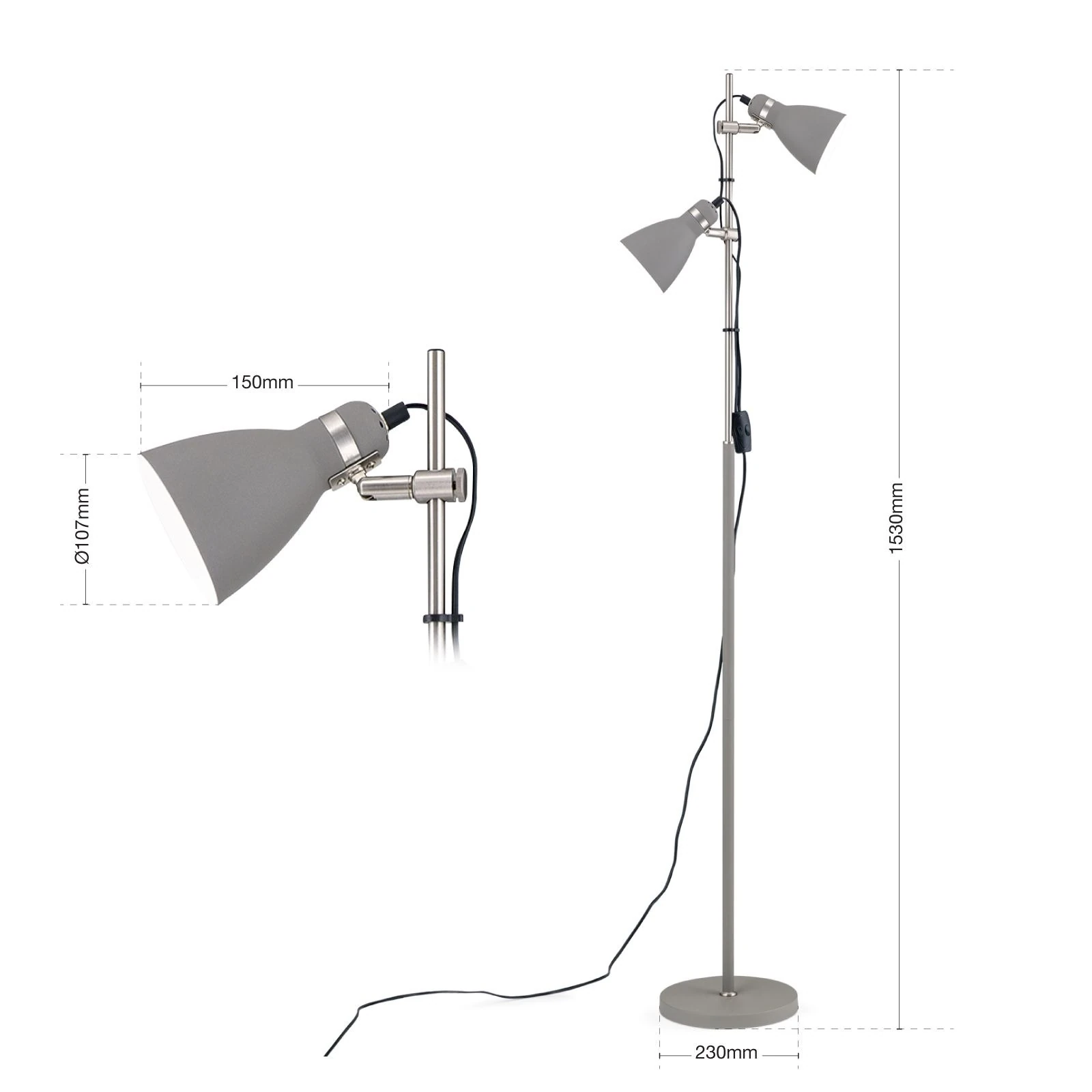 Podna lampa SCHOOL, 2 glave, siva - 7