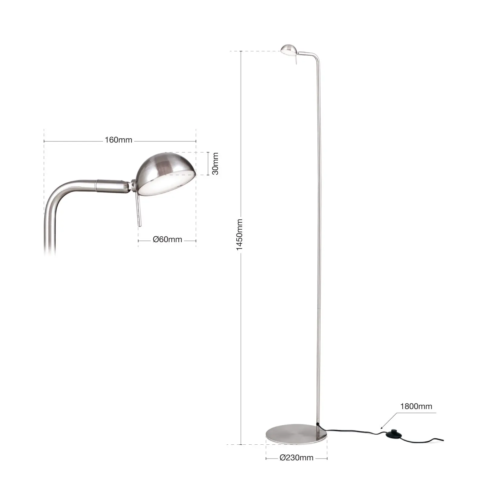 LED podna lampa STUDENT sa pomičnom glavom, saten - 7