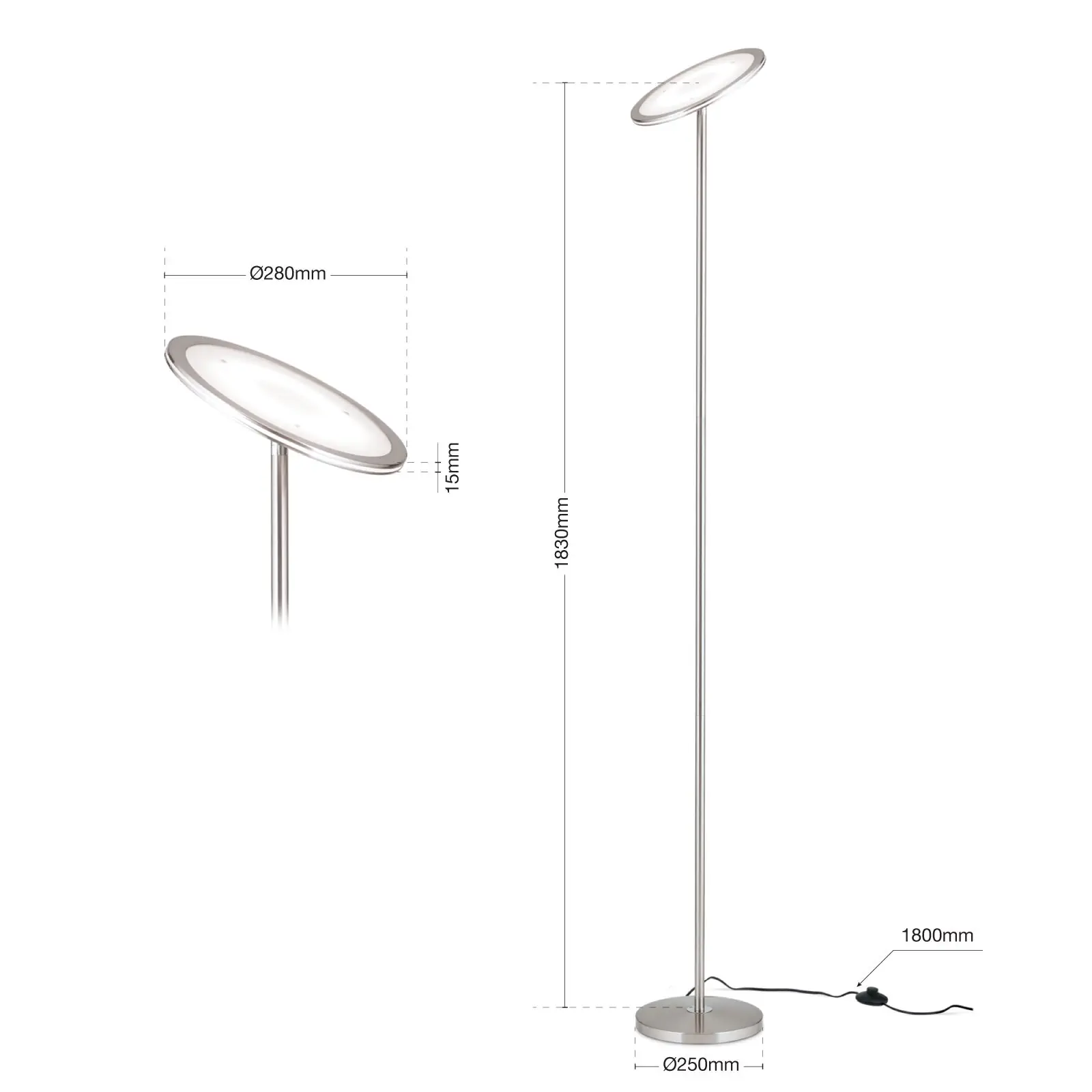 LED podna lampa OSCAR sa nožnim dimerom, saten - 7