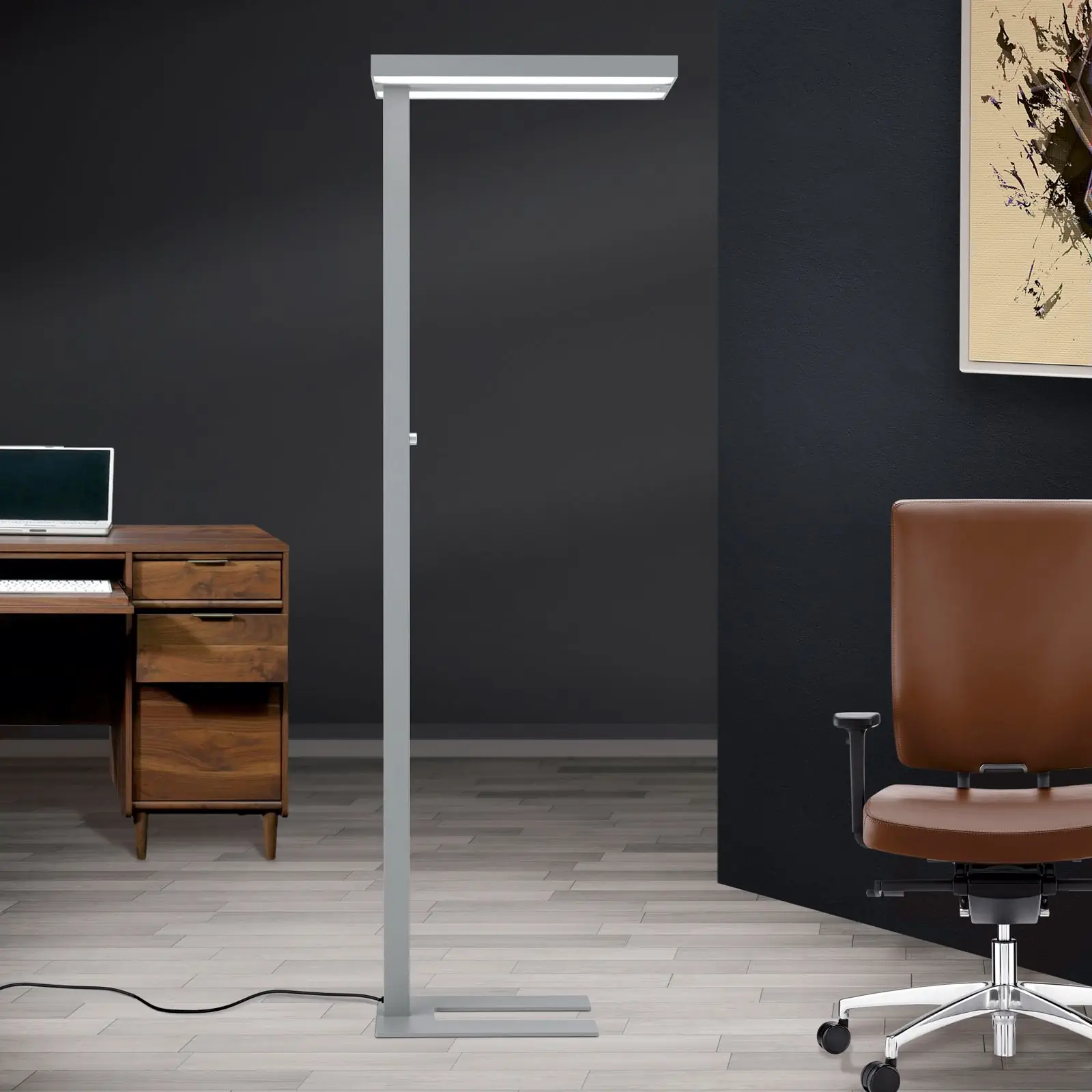 LED podna lampa OFFICE, direktna/indirektna raspodela svetlosti, titanijumska - 2