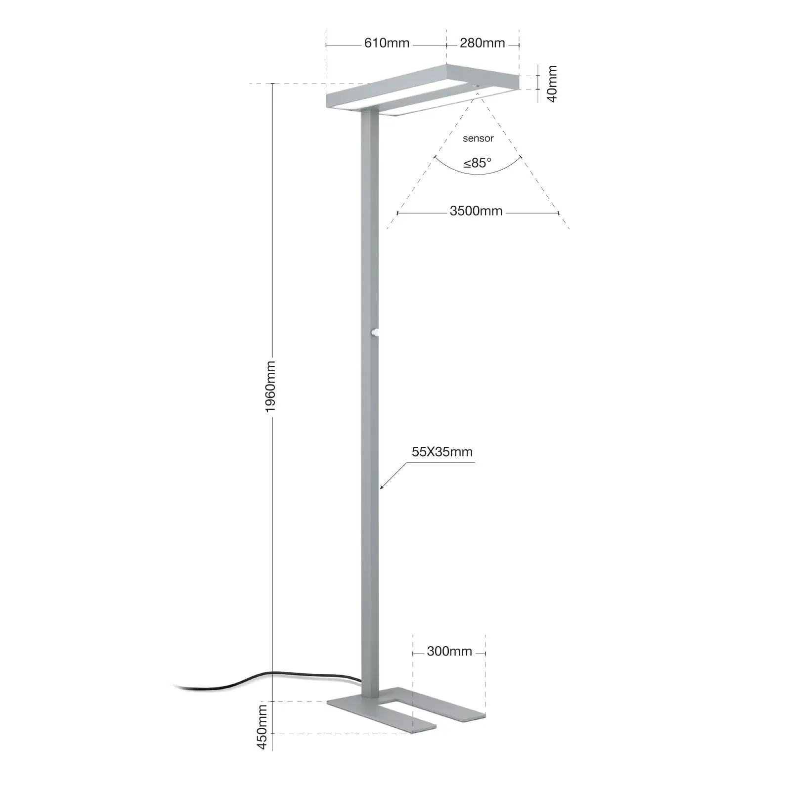 LED podna lampa OFFICE, direktna/indirektna raspodela svetlosti, titanijumska - 8