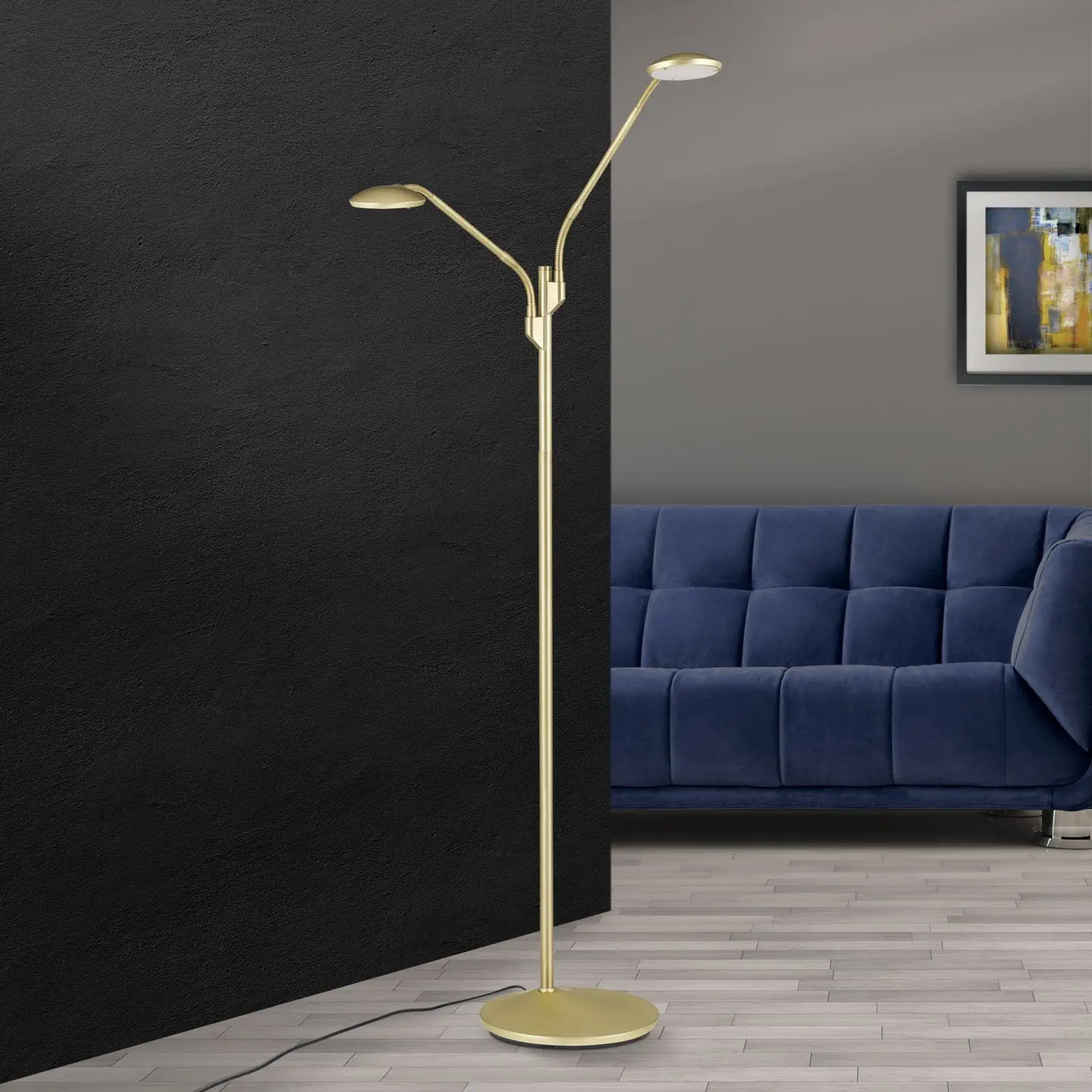 LED podna lampa COBRA, 2 izvora svetla, mesing mat - 3