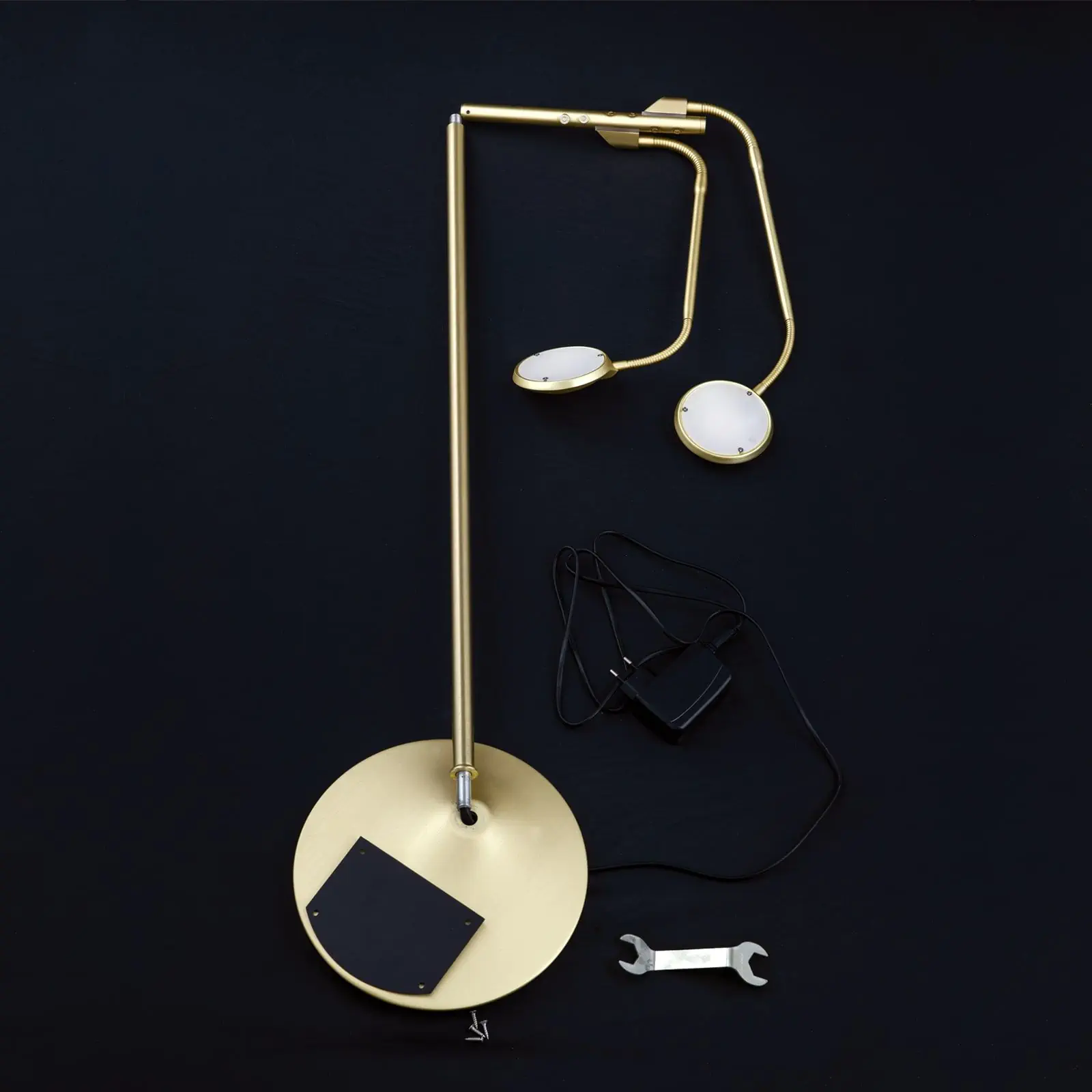 LED podna lampa COBRA, 2 izvora svetla, mesing mat - 9