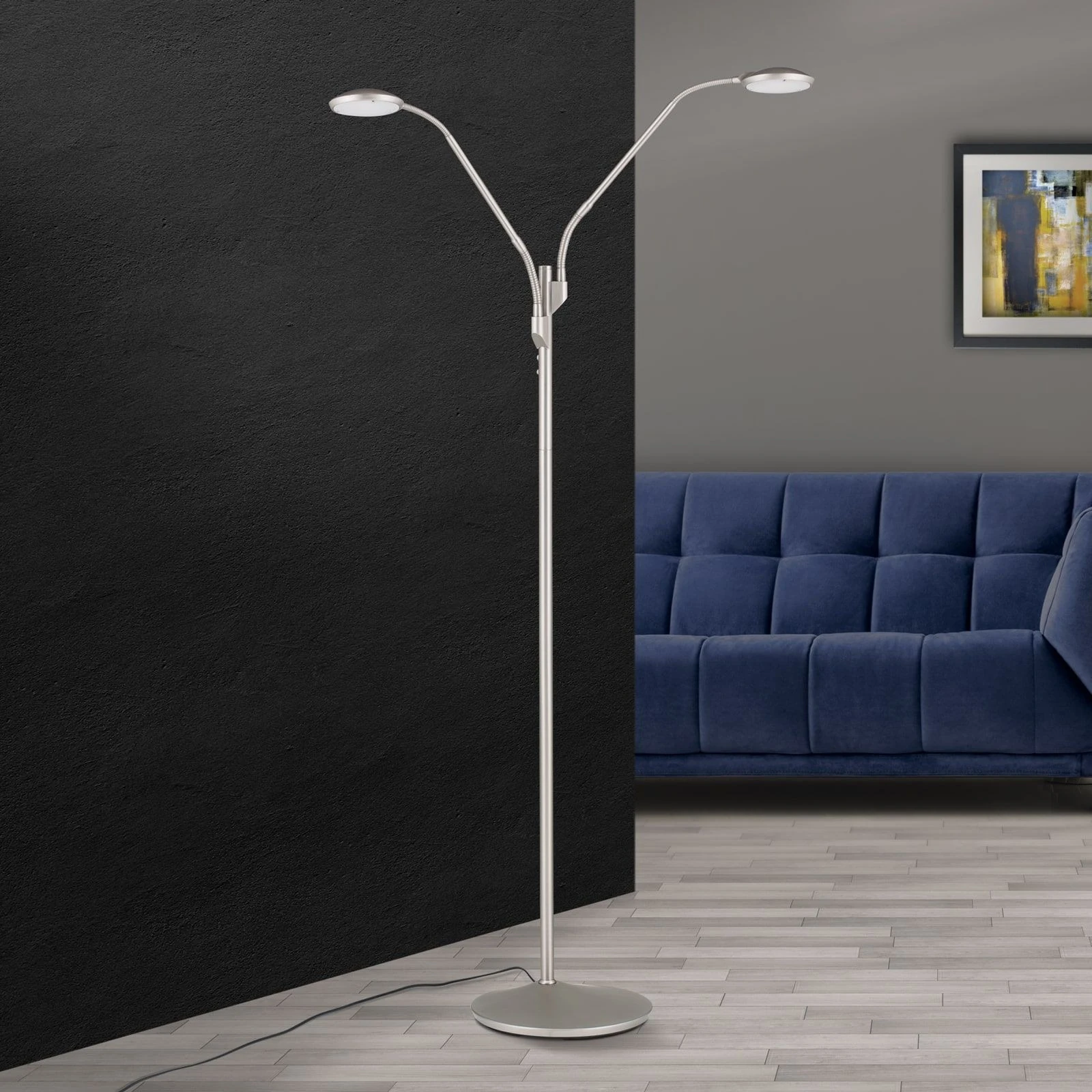 LED podna lampa COBRA, sa 2 izvora svetla, saten hrom - 3