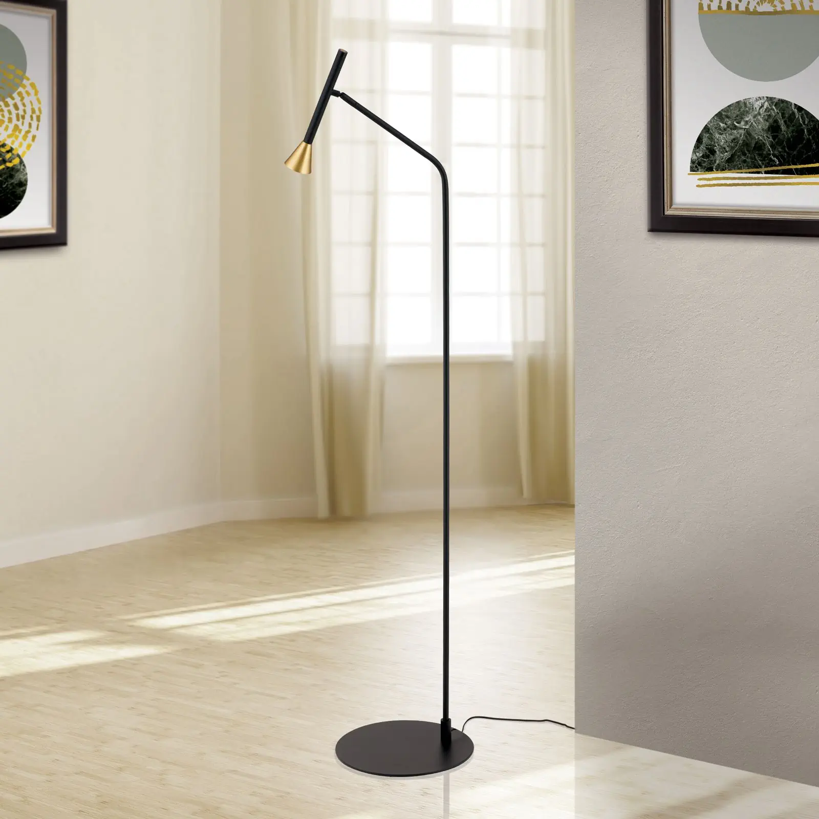 LED podna lampa ODEON, crna sa mesing abažurom - 2