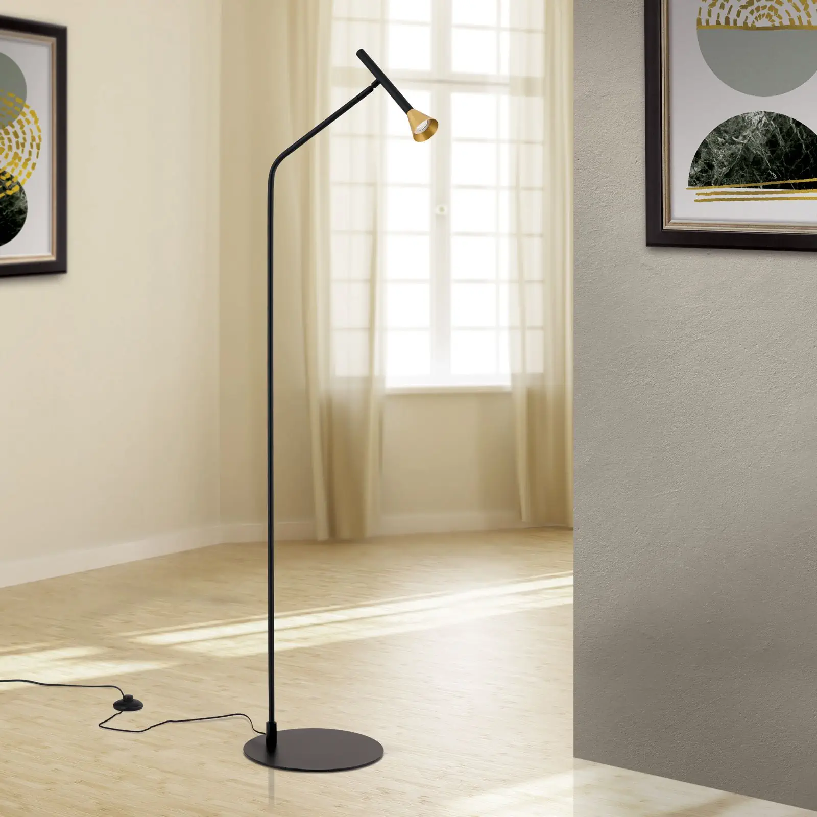 LED podna lampa ODEON, crna sa mesing abažurom - 3